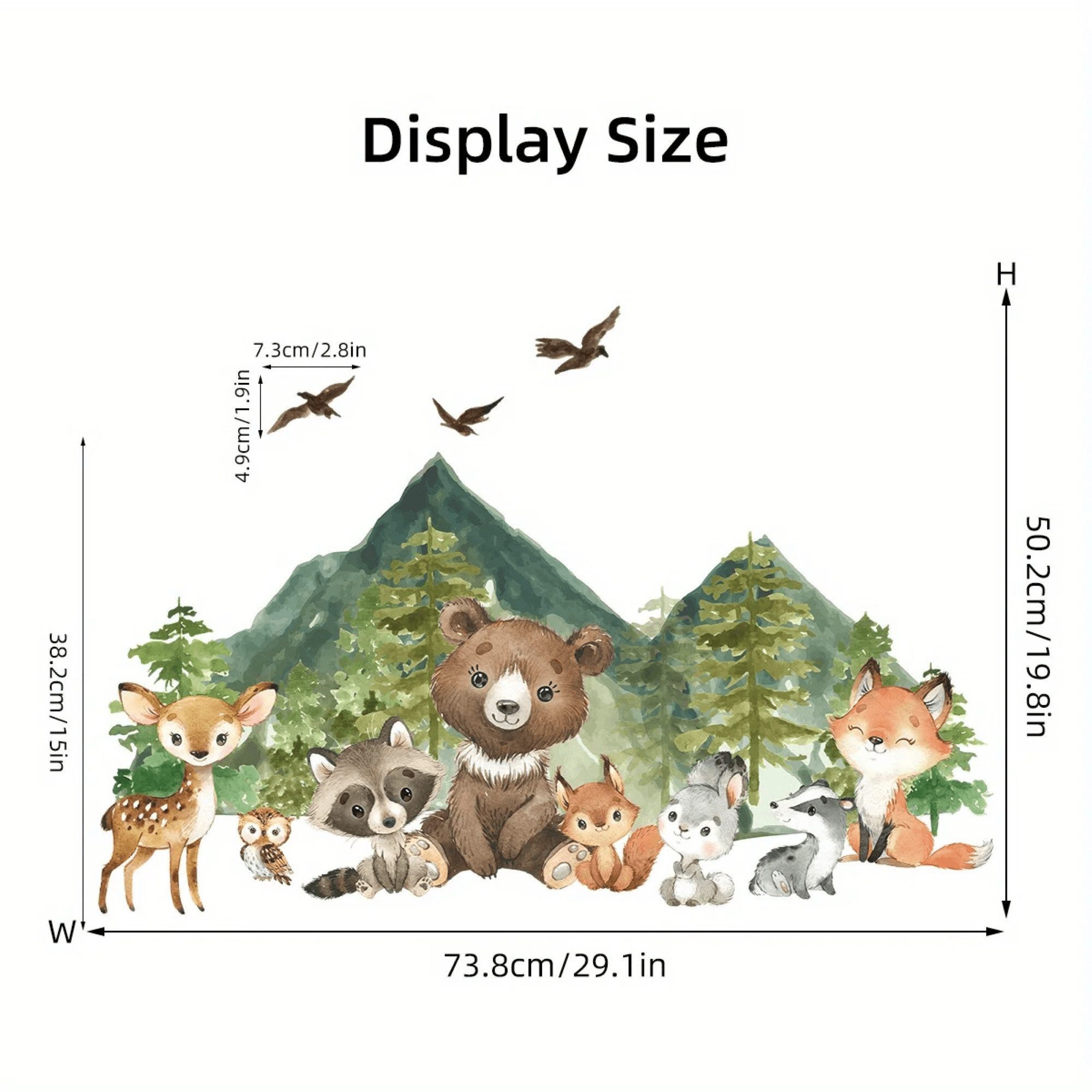 Montegoni Wandsticker Kinder Tier Wandaufkleber Dekoration (lächelndes Gesicht Bär, Hirsch, Fuchs,Baum, Bergtier Wandaufkleber), Wandtattoo mit Waldtieren für Schlafzimmer,Kinderzimmer