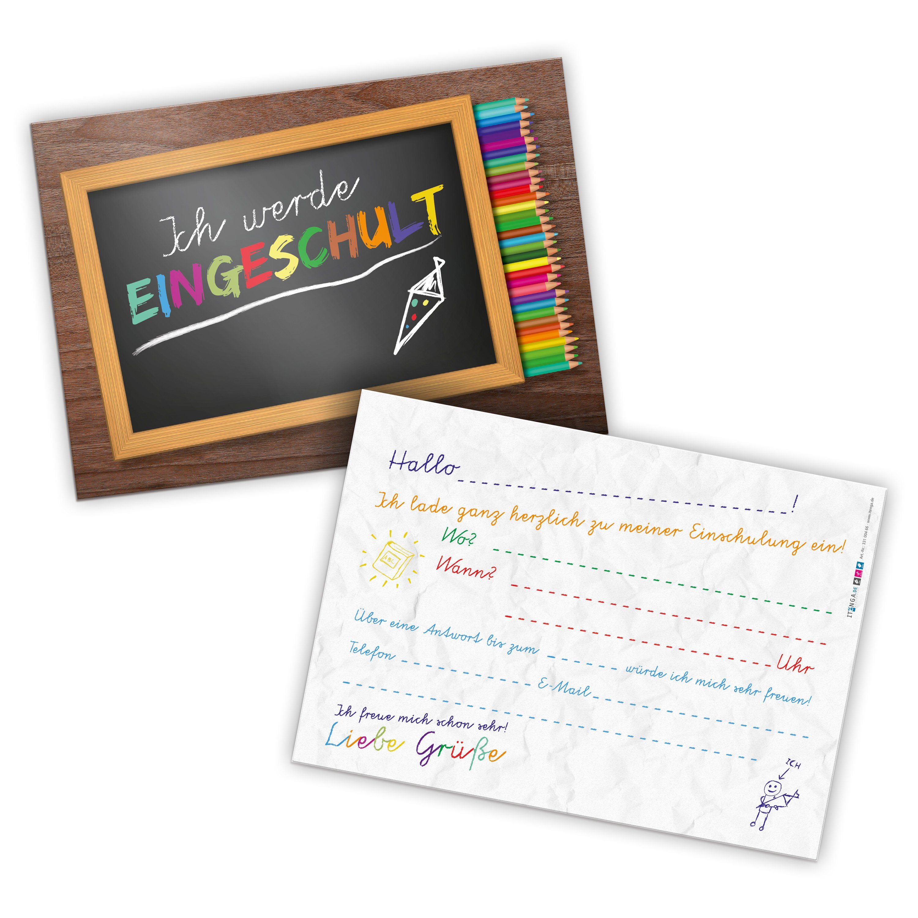 itenga Grußkarten itenga 12x Einladungskarten Schulanfang Einschulung A6