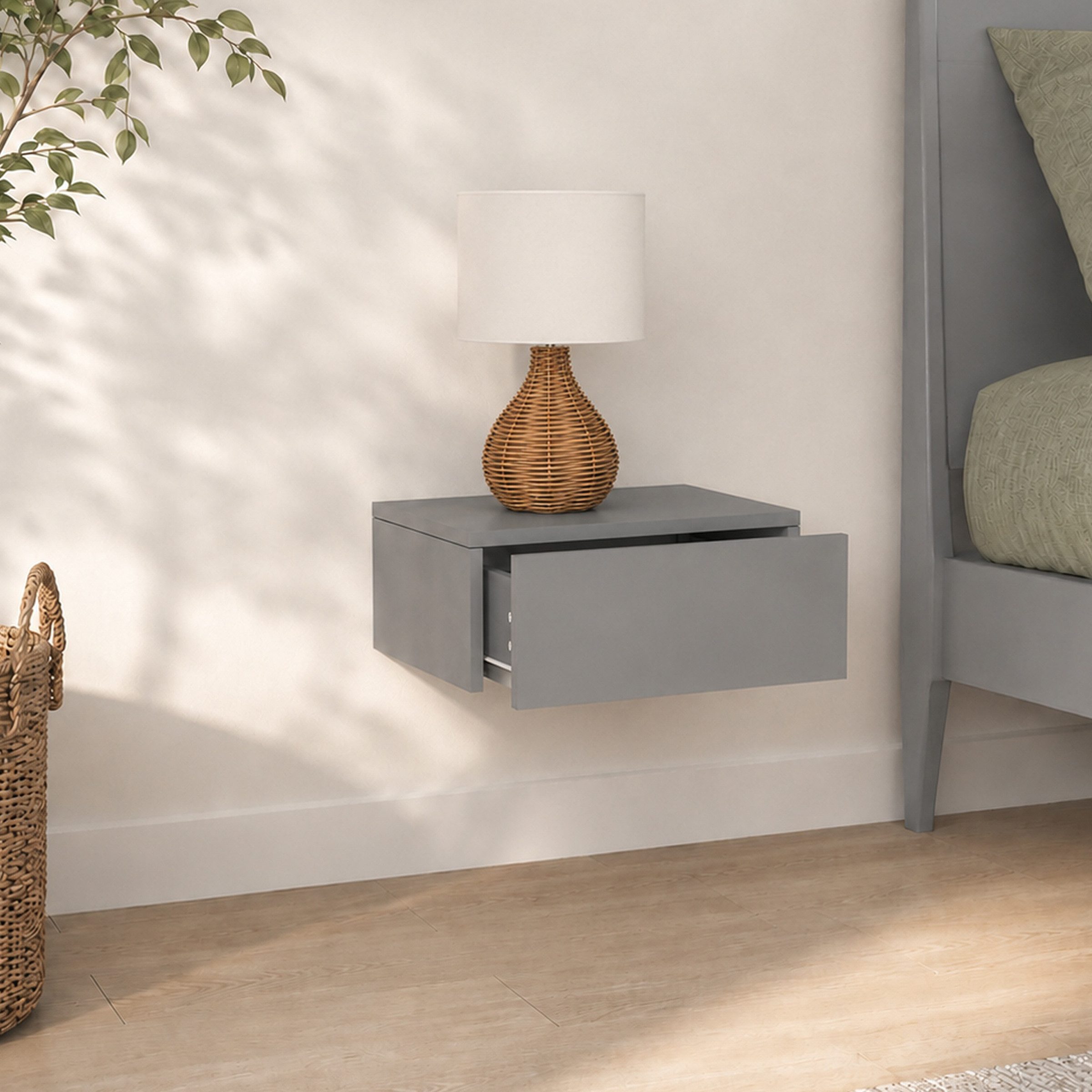 VCM Nachttisch Usal M mit 1 Schublade B. 45 x T. 30 x H. 15 cm, Nachtkonsole, Stauraum im Schlafzimmer, Wandschublade – Bild 4 von 5