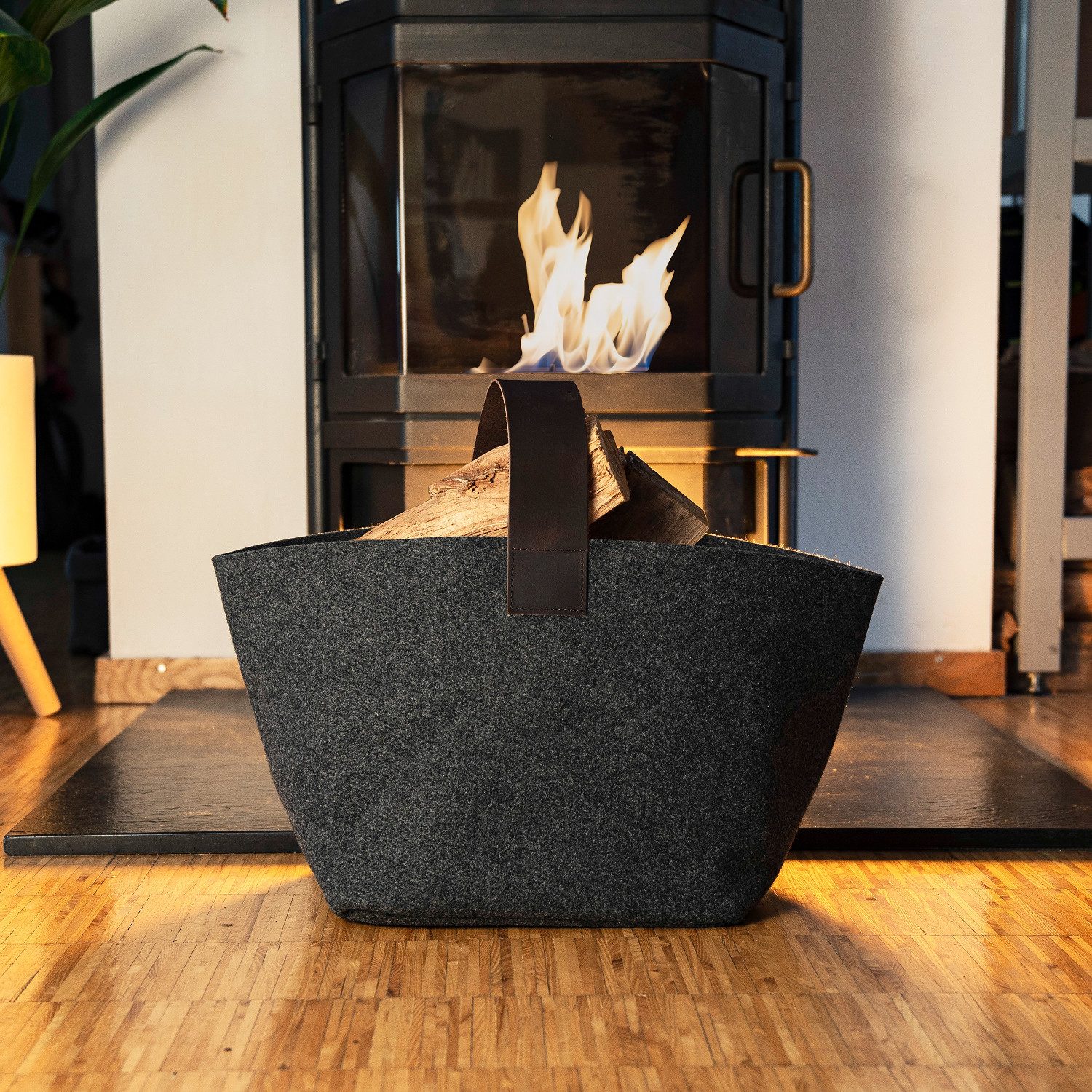 Easy and Green Kaminholzkorb aus Wollfilz mit Echtlederhenkel - Made in Ger günstig online kaufen