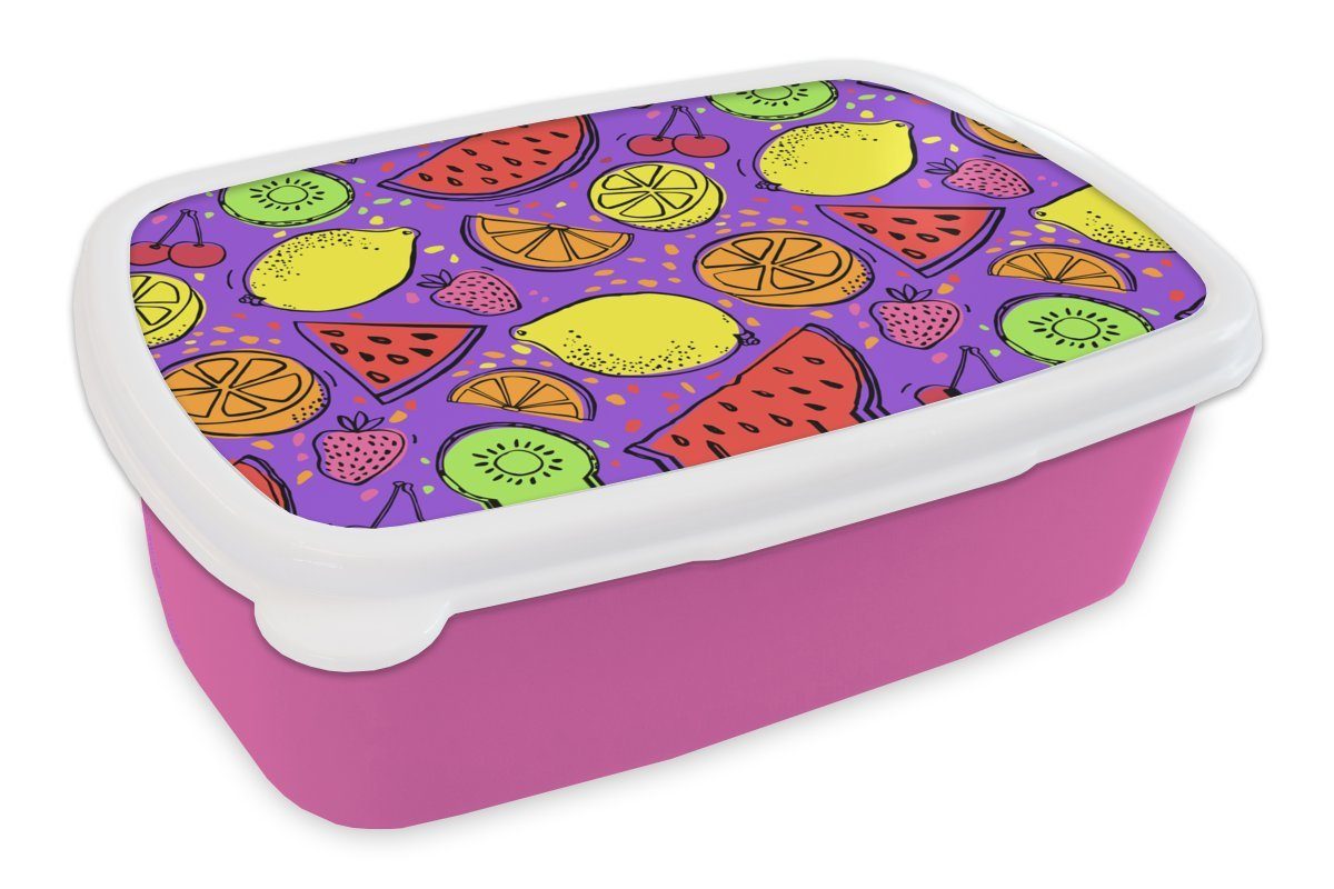 MuchoWow Lunchbox Wassermelone - Obst - Lila, Kunststoff, (2-tlg), Brotbox für Erwachsene, Brotdose Kinder, Snackbox, Mädchen, Kunststoff rosa