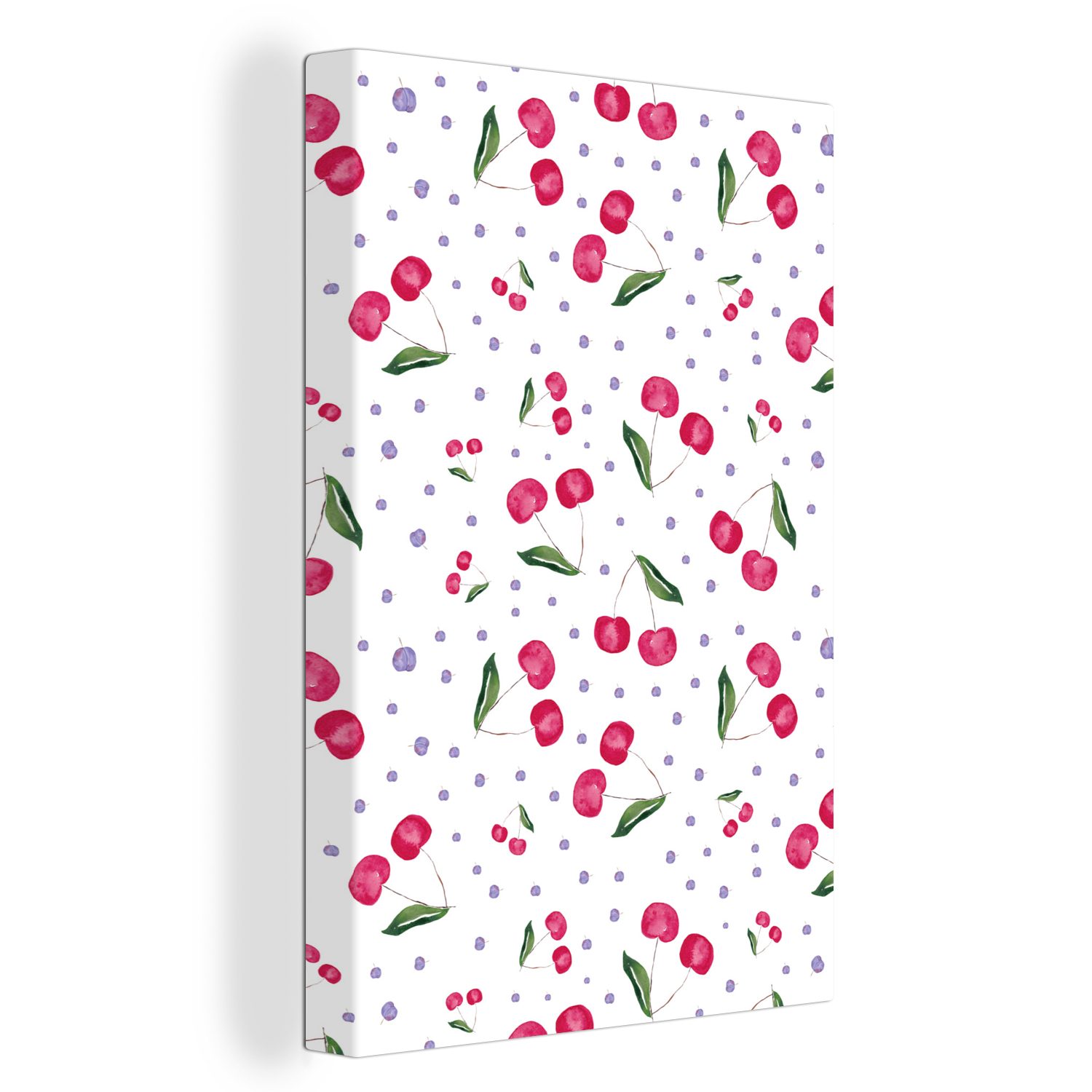 OneMillionCanvasses® Leinwandbild Kirschen - Rote Früchte - Muster, (1 St), Leinwandbild fertig bespannt inkl. Zackenaufhänger, Gemälde, 20x30 cm