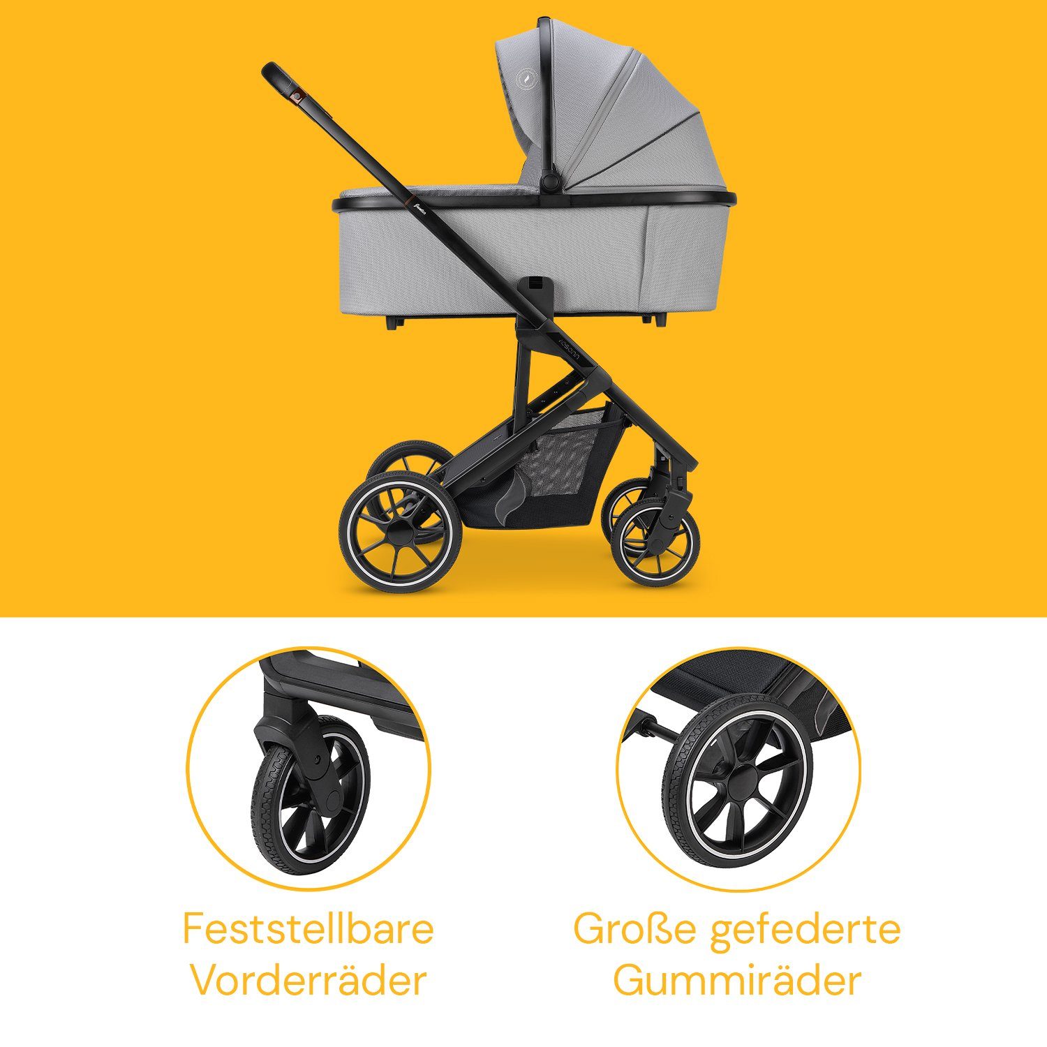 Osann Kombi-Kinderwagen Juntos, mit Babywanne, Sportsitz, gefederte Gummiräder,hochwertige Materialien