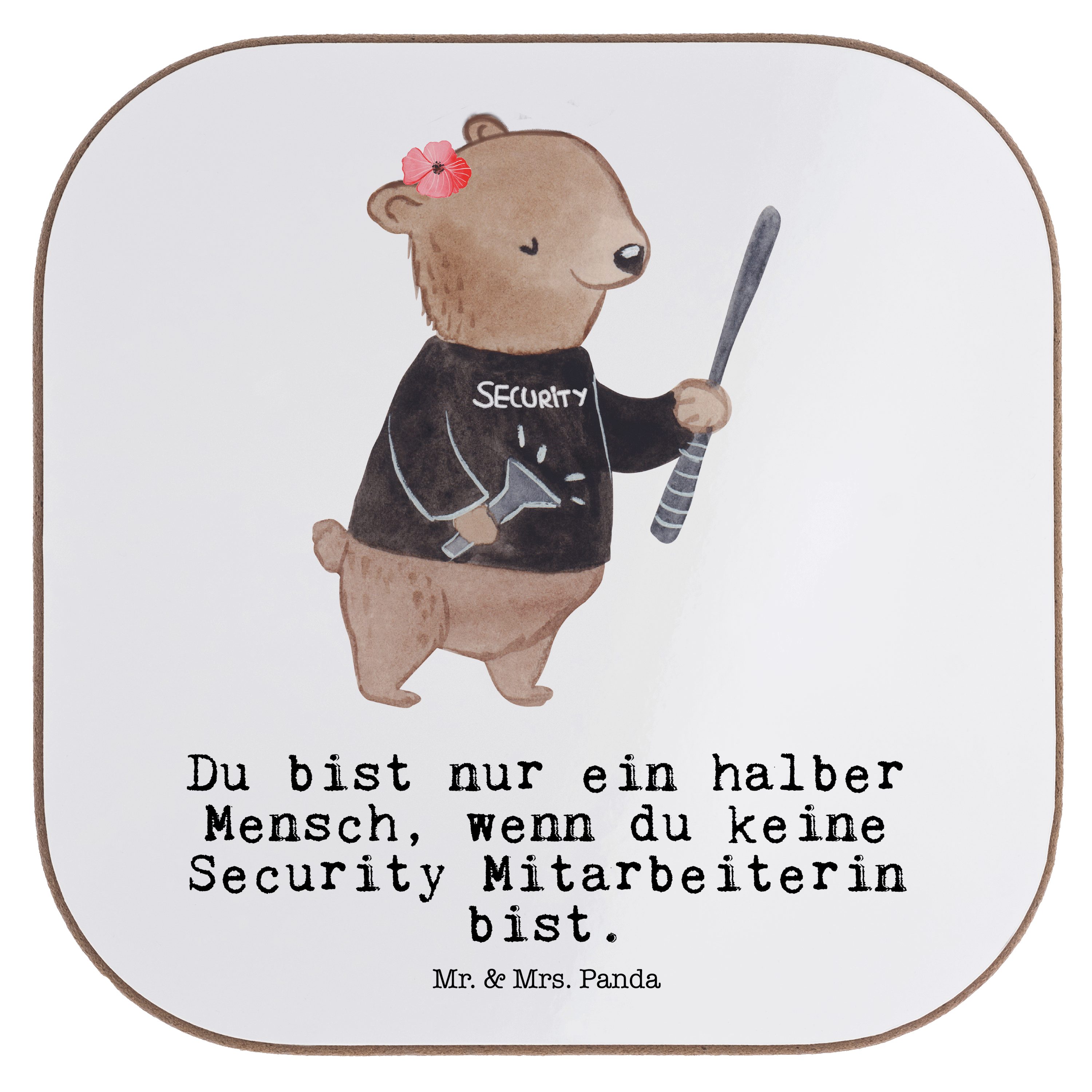 Mr. & Mrs. Panda Getränkeuntersetzer Security Mitarbeiterin Herz, Untersetzer für Gläser, Weiß, Coaster, G, Packung, Untersetzer Tasse Untersetzer Kaffee Getränkeuntersetzer