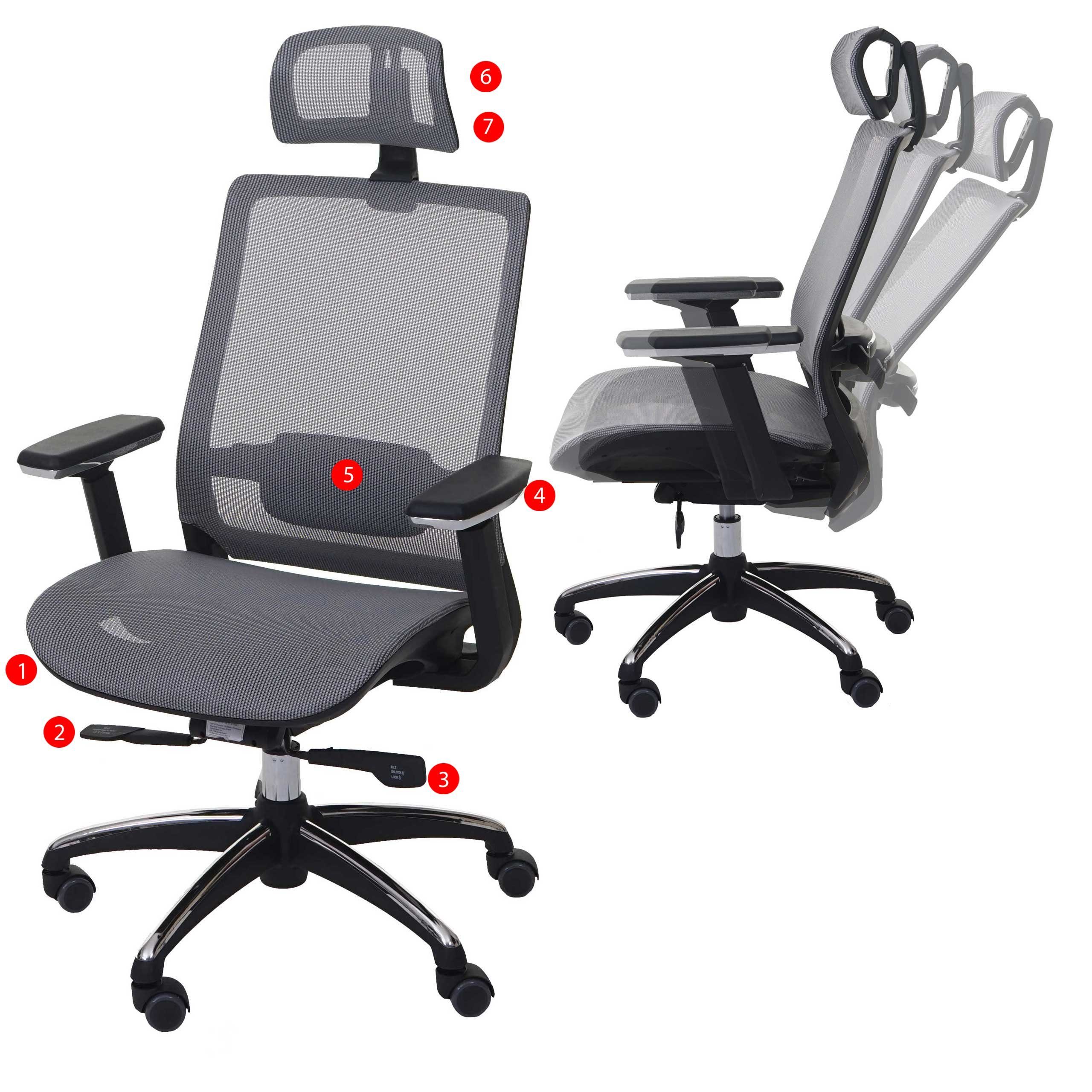 grau Lendenwirbelstütze anpassbar verstellbare Sitzfläche, MCW Schreibtischstuhl MCW-A20, der Tiefe In