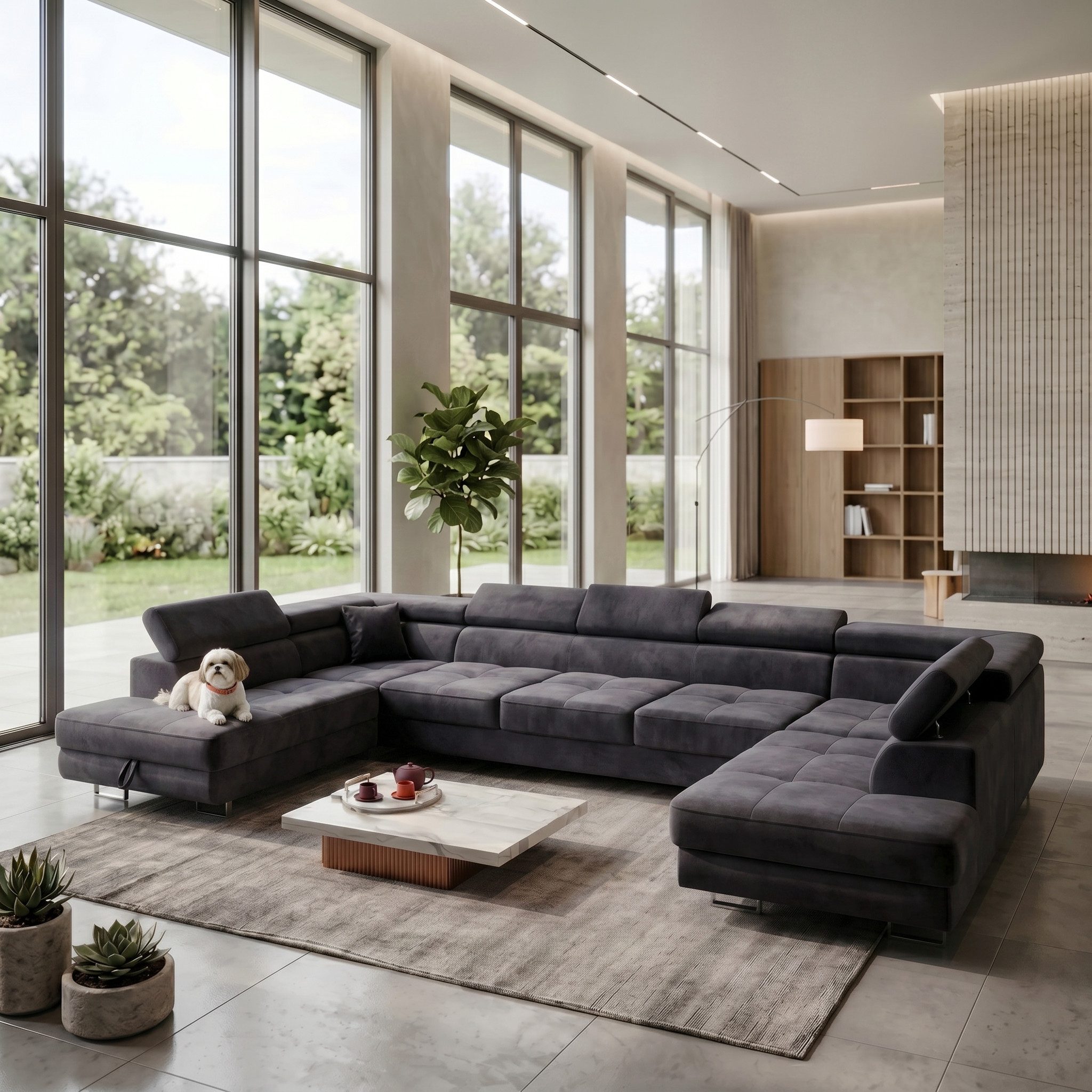 Muffo Ecksofa WILD Maxi U2 Wohnlandschaft U-Form, mit Schlaffunktion und Bettkasten, verstellbare Kopfstützen