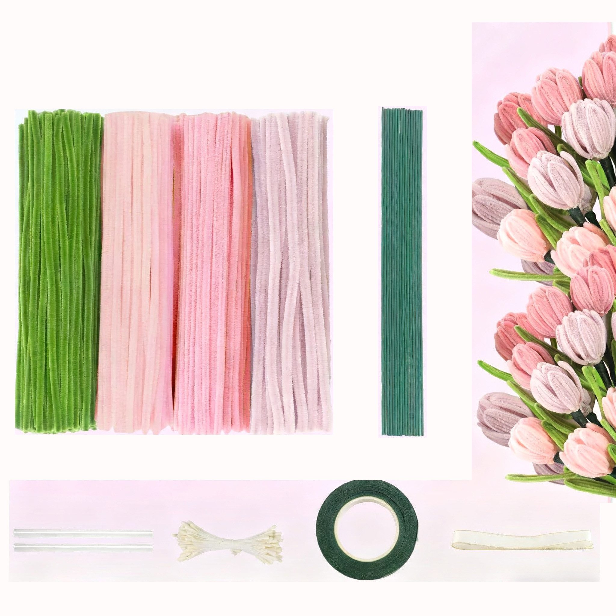 Kunstpflanze 400Stück Pfeifenreiniger Blumen,DIY Cleaner Dekoration mit Blu günstig online kaufen