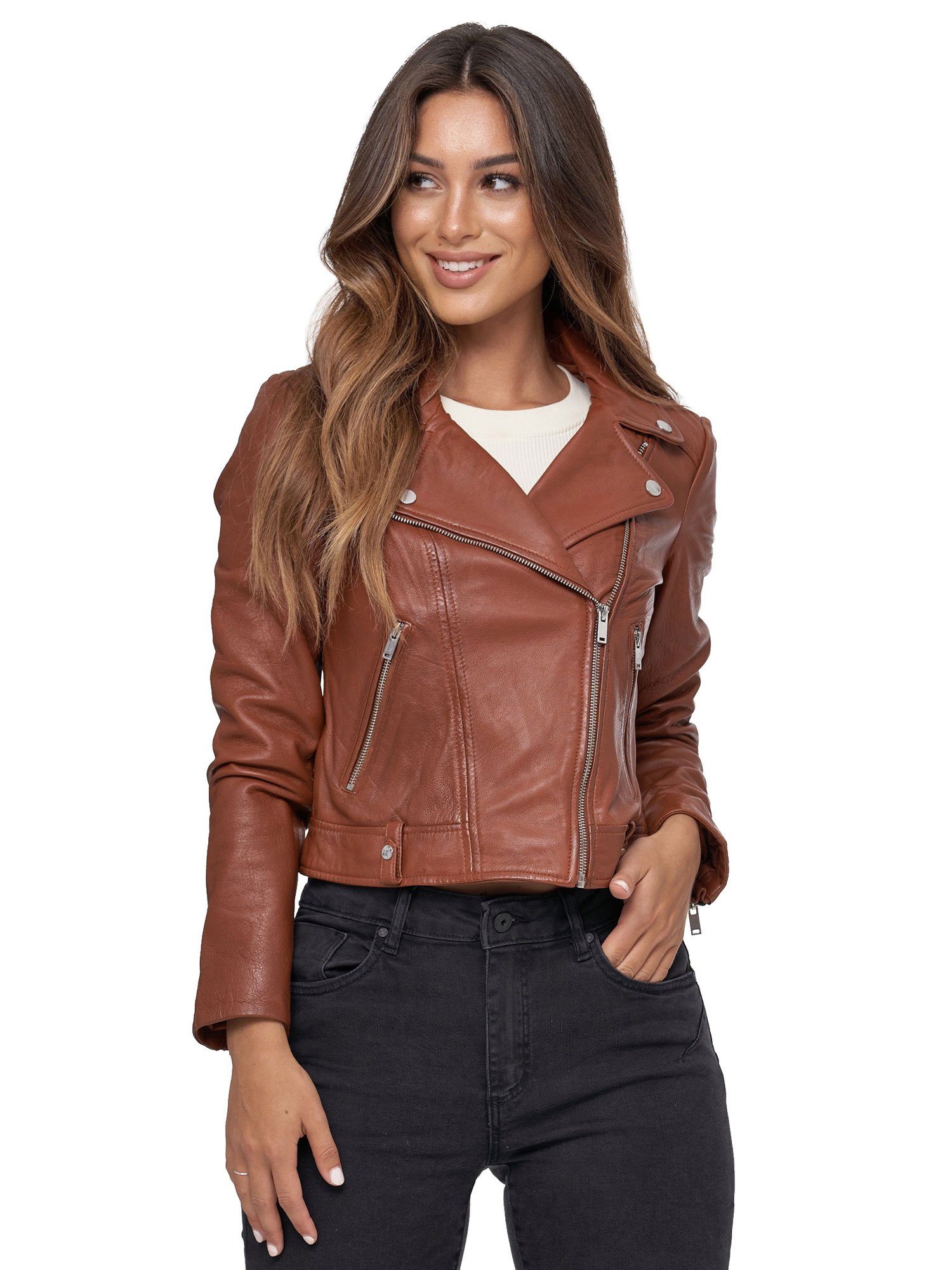 Tazzio Lederjacke F507 Biker Look mit coolen Zipper-Details & Reverskragen