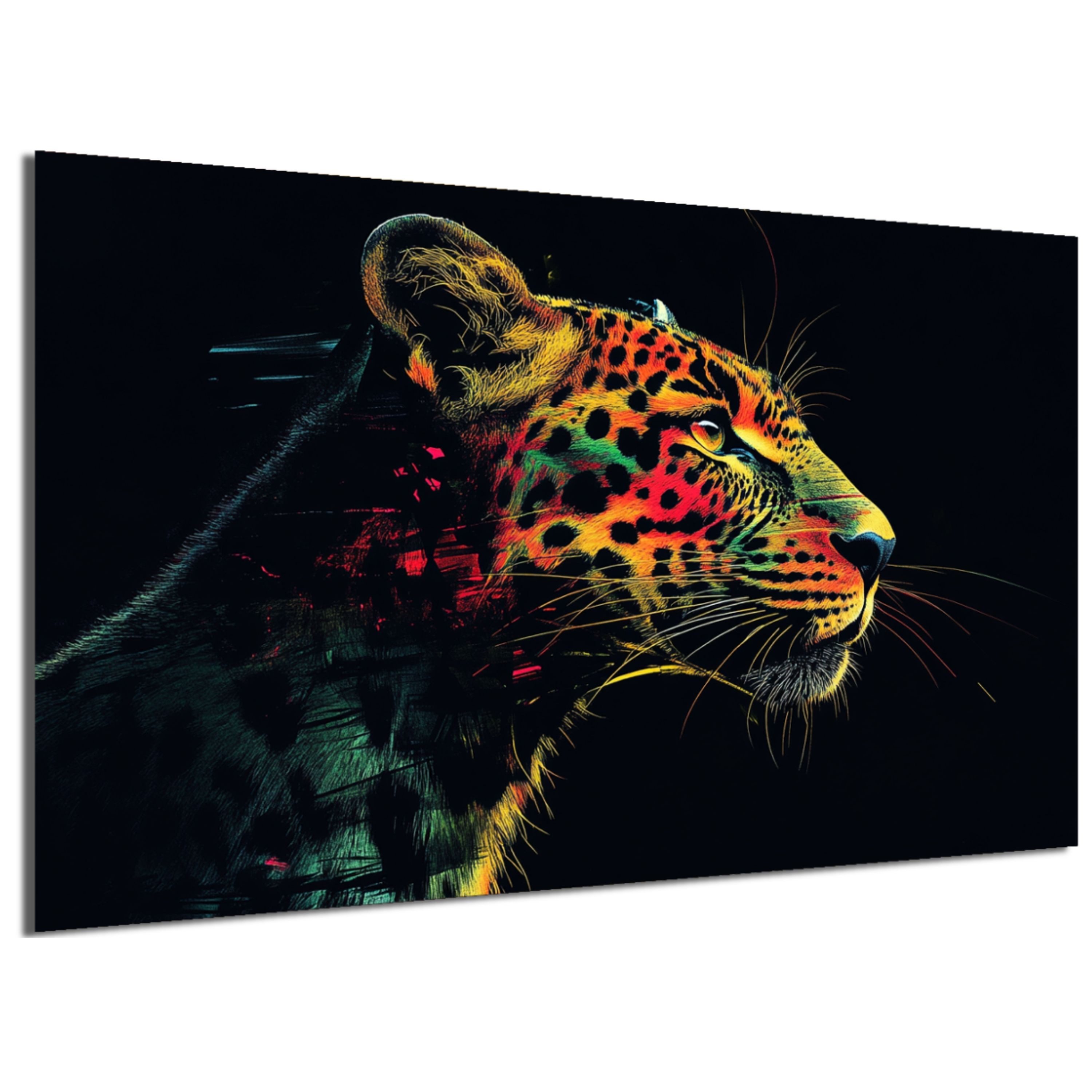 DARO Design Leinwandbild Modern Abstrakt Wandbilder XXL Wandbild Wand Deko Leinwand Bilder, (Jaguar Warhol Glitch - Bild groß Wohnzimmer Schlafzimmer Küche Esszimmer Einteilig Querformat Fotodruck Leinwände Wanddeko Abstrakte Kunst Boho), 84x56cm