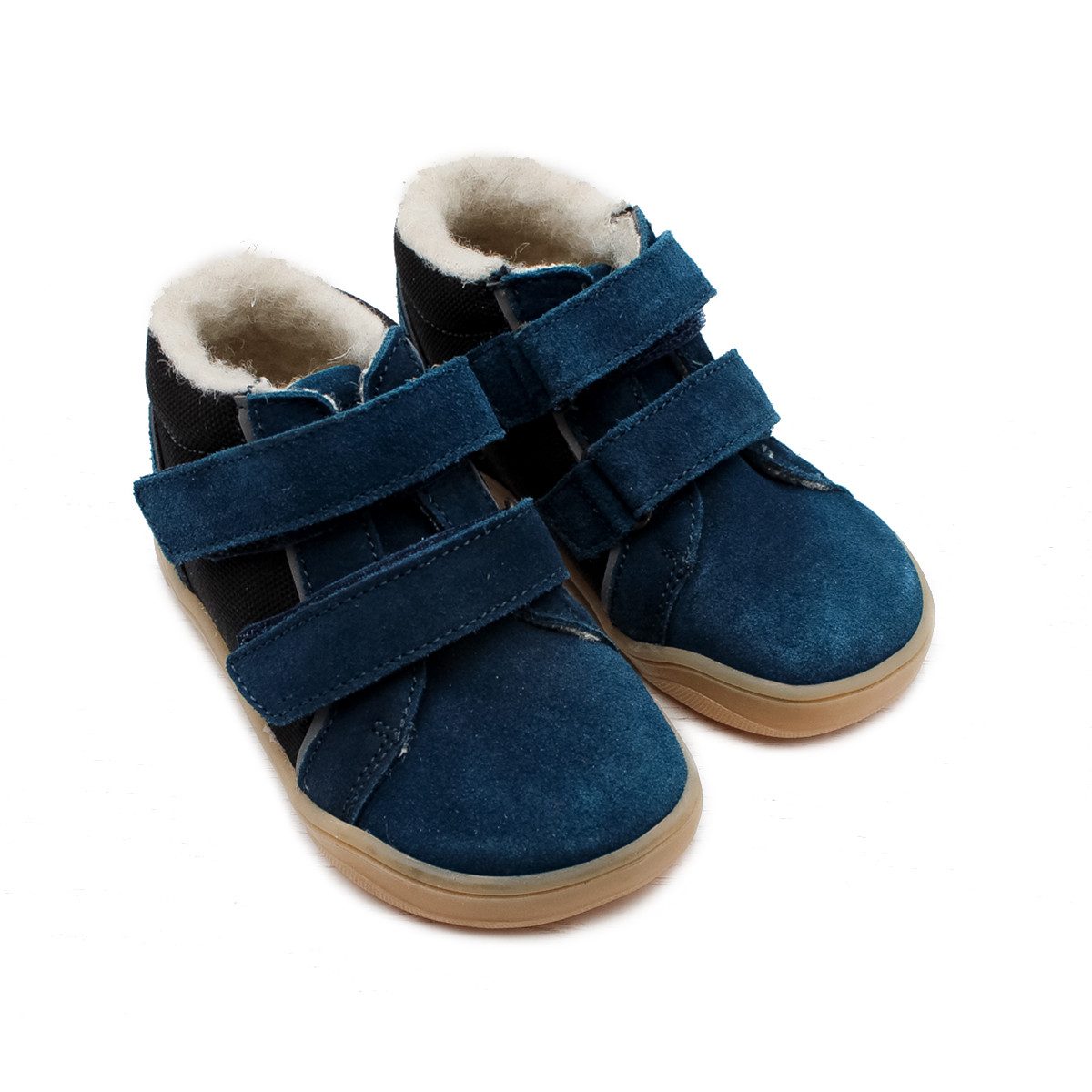 POLOLO Kinderschuh Mario mit Klettverschluss, Barfußschuh mit reflektierenden Elementen, gefüttert mit Bio-Wolle