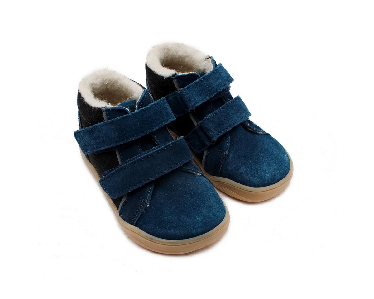 POLOLO Kinderschuh Mario mit Klettverschluss, Barfußschuh mit reflektierenden Elementen, gefüttert mit Bio-Wolle