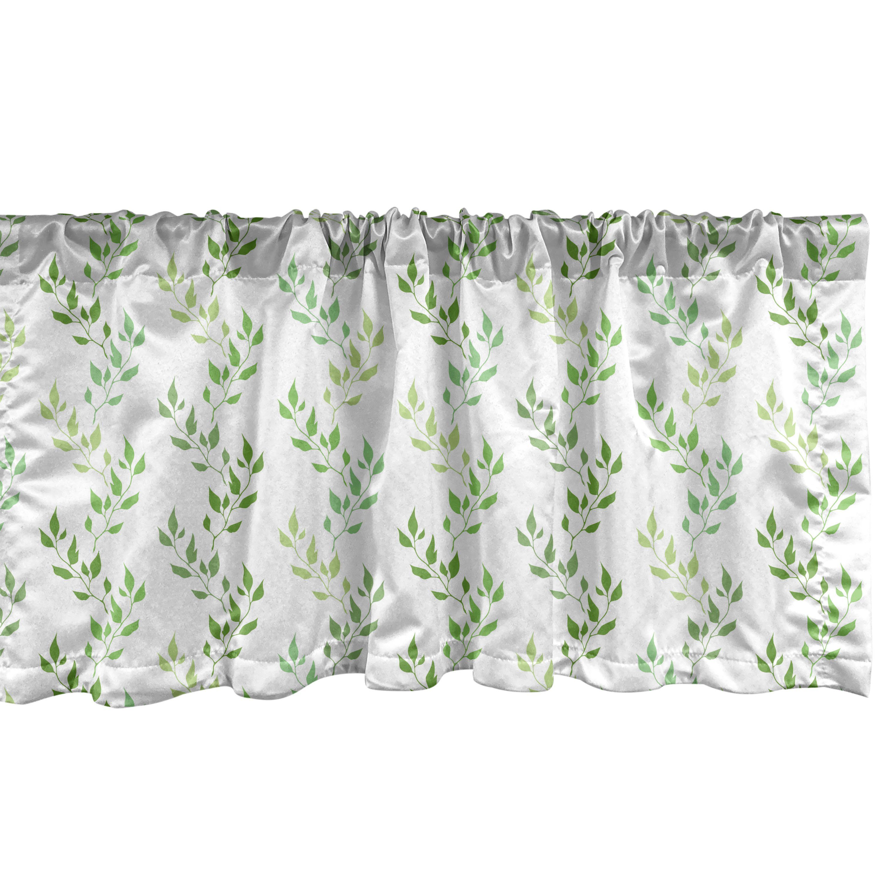 Scheibengardine Vorhang Volant für Küche Schlafzimmer Dekor mit Stangentasche, Abakuhaus, Microfaser, Grün Symmetrische Olive Leaves