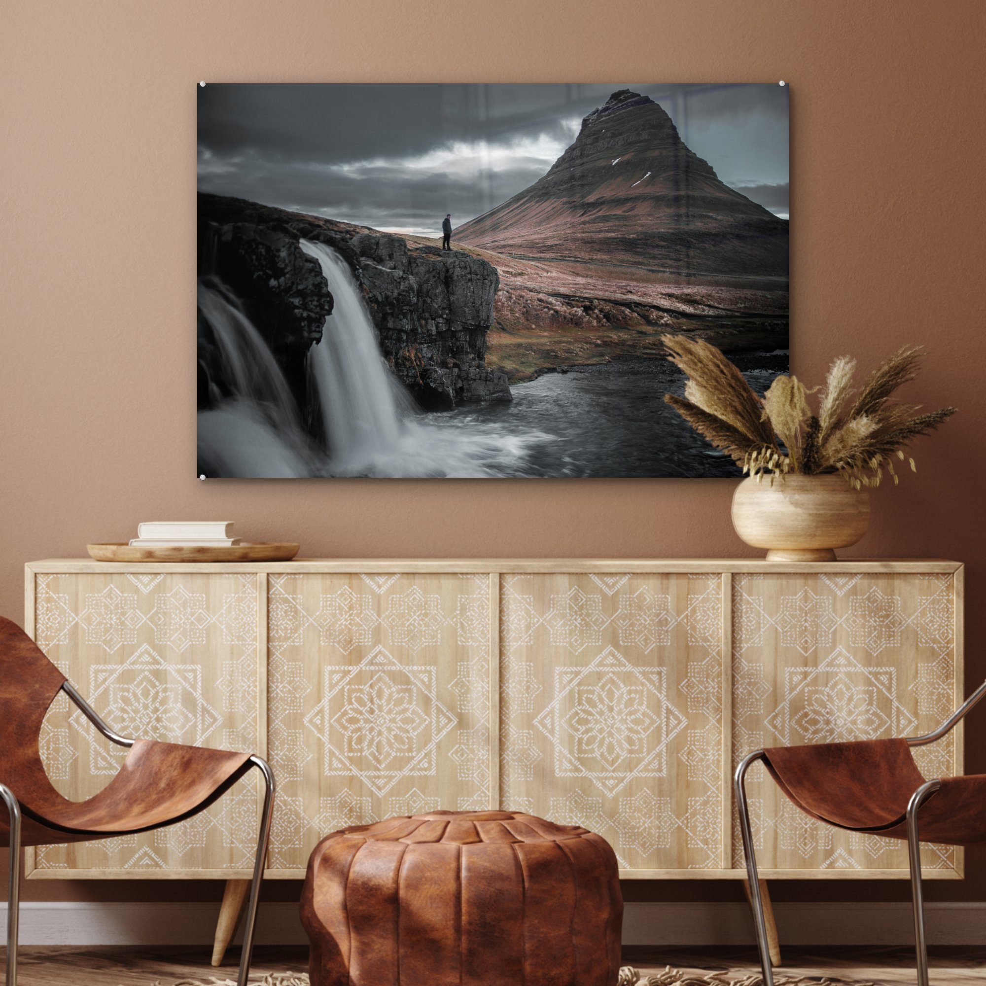 MuchoWow Acrylglasbild Berg, - Wasserfall (1 - Schlafzimmer Island St), Acrylglasbilder Wohnzimmer &