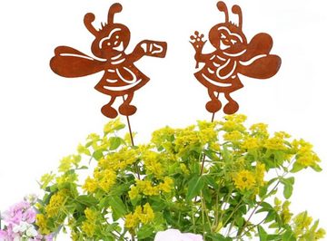 LB H&F Lilienburg Teichfigur 2er SET Gartendeko Rost Metall Biene Figur Deko Beetstecker, (Dekoration Honigbiene Rostdeko Garten Frühlingsdeko Hauseingang Gartenstecker Bienen Geschenkidee Ostern Figuren modern, Blumenstecker Honig Osterdeko Osterdekoration Balkon Terrasse Kübel), Dekostecker Ostern Frühling Dekofigur Stecker Rostdeko Osterstecker