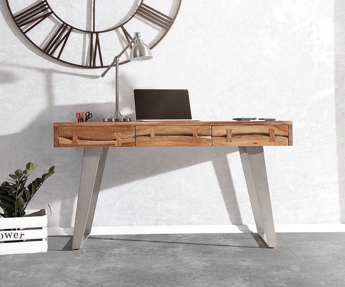 DELIFE Schreibtisch »Live-Edge«, Akazie Natur 137 cm Massivholz Baumkante  Schreibtisch online kaufen | OTTO