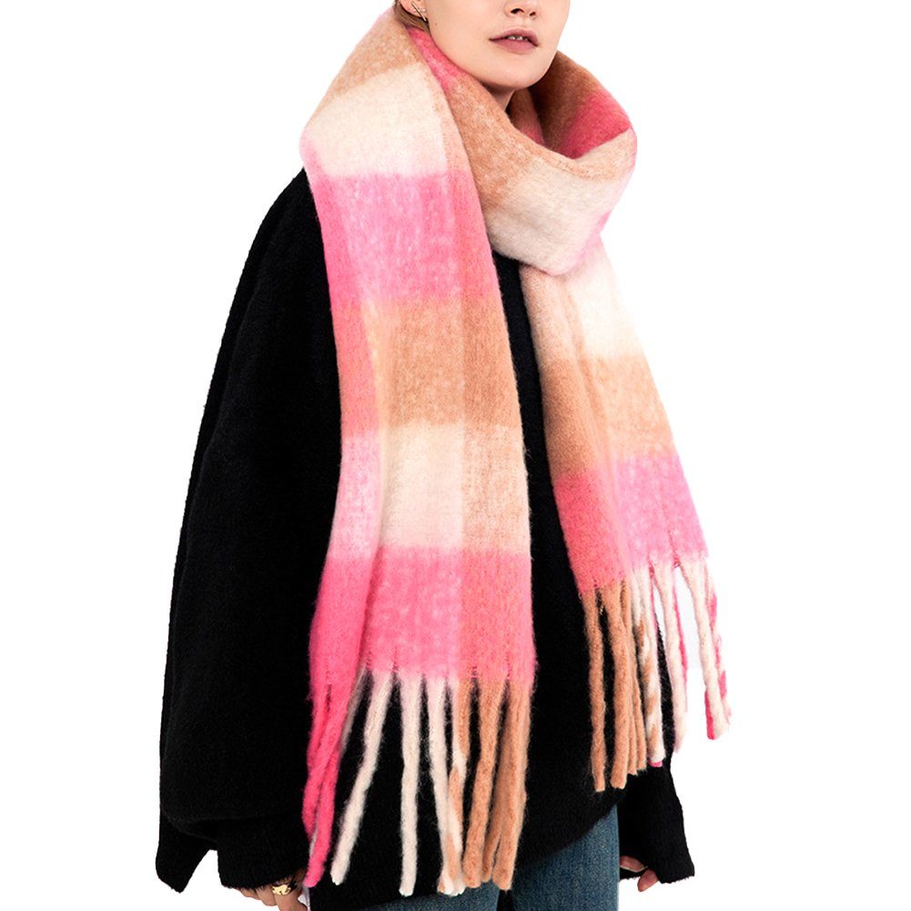 ManKle Modeschal Regenbogen warmer Deckenschal für den Winter,Damen-Schals,205*35cm Rosa