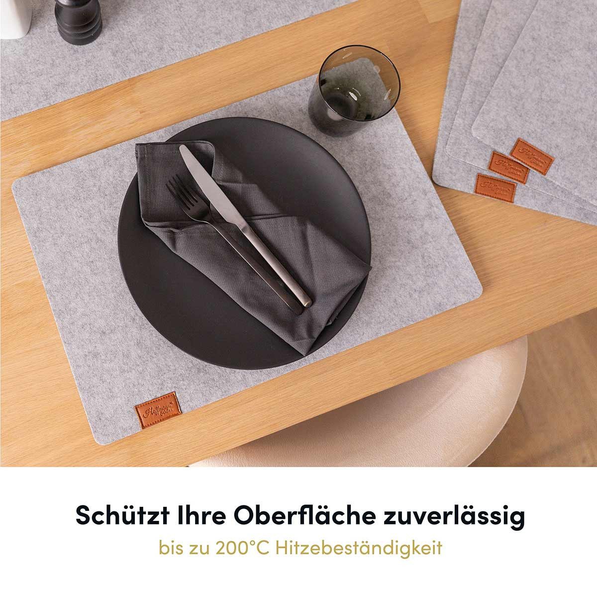 Hoffmann Germany Platzset Tischunterlage Filz 45×30 cm, 6er-Set, hellgrau, hitzebeständig, (Set, 6-St., 6x Platzset 45×30 cm), 5 mm Filz, abwaschbar, 200°C, 90% Polyester, zeitloses Design