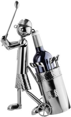 BRUBAKER Weinflaschenhalter Golfspieler beim Abschlag Flaschenhalter, (inklusive Grußkarte), Weinhalter Metall Skulptur, Wein Geschenk