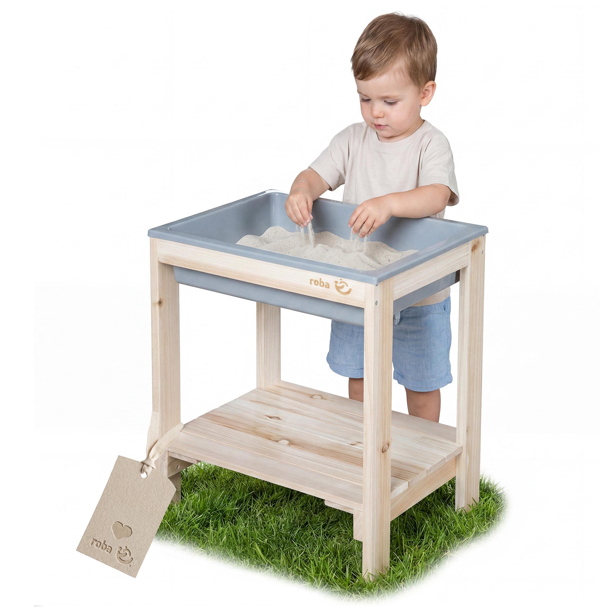 roba® Spieltisch Tiny - Garten Spielzeug mit Wanne, aus natürlichem Massivholz - Sand- & Matschtisch für Draußen