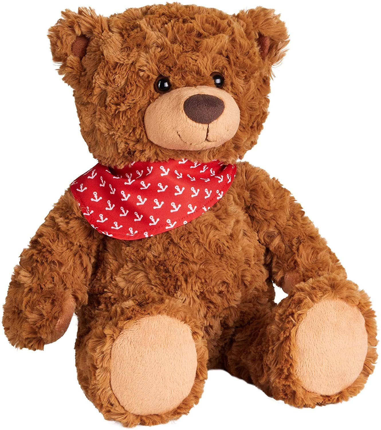 BRUBAKER Kuscheltier Teddy Plüschbär mit Anker Halstuch Blau oder Rot (1-St), 42 cm - Vintage Teddybär Plüschteddy Kuscheltier - Schmusetier mit besonders weichem Fell - Stofftier Bär Braun