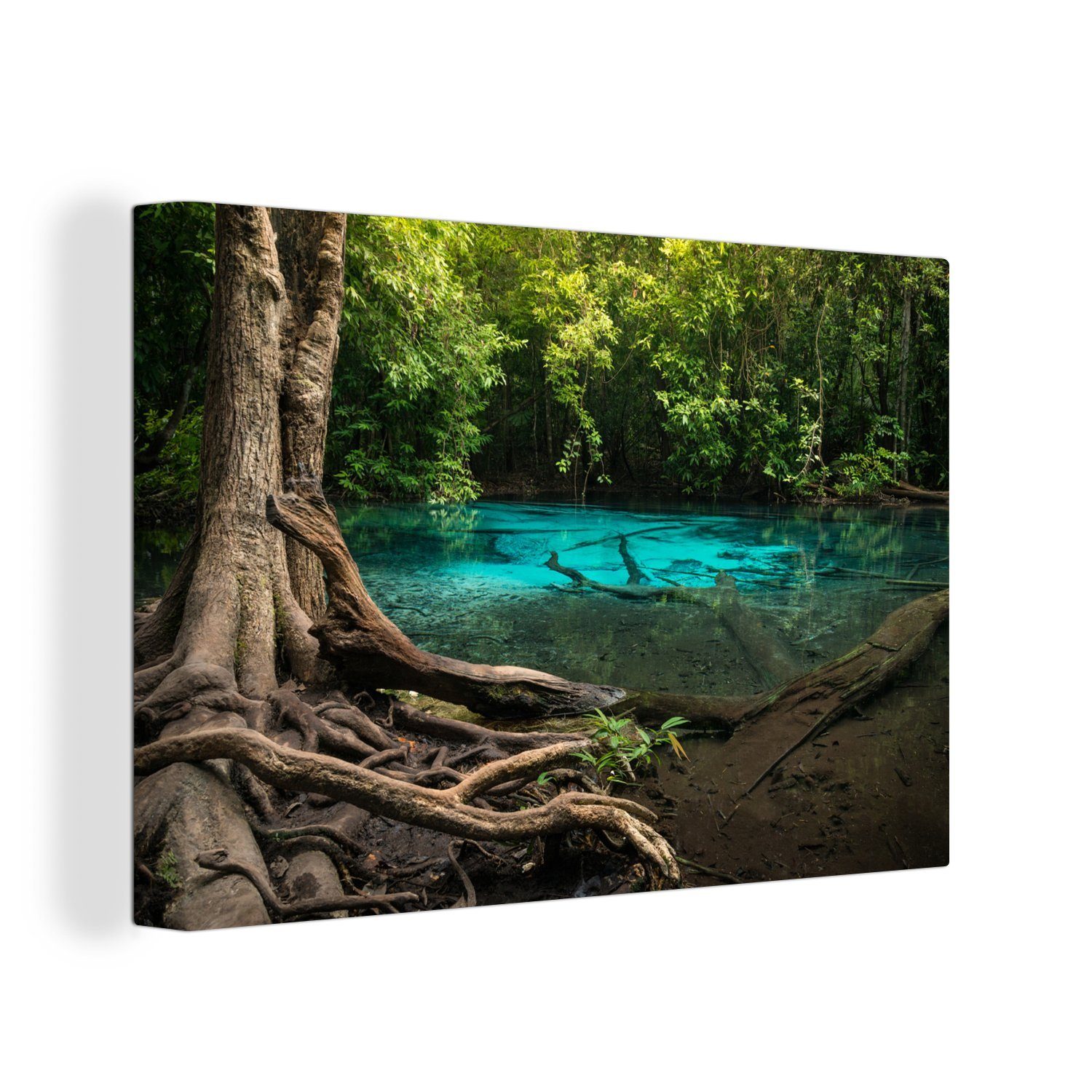 OneMillionCanvasses® Leinwandbild Leuchtend blauer Bach inmitten der Regenwälder Thailands, (1 St), Wandbild Leinwandbilder, Aufhängefertig, Wanddeko, 30x20 cm