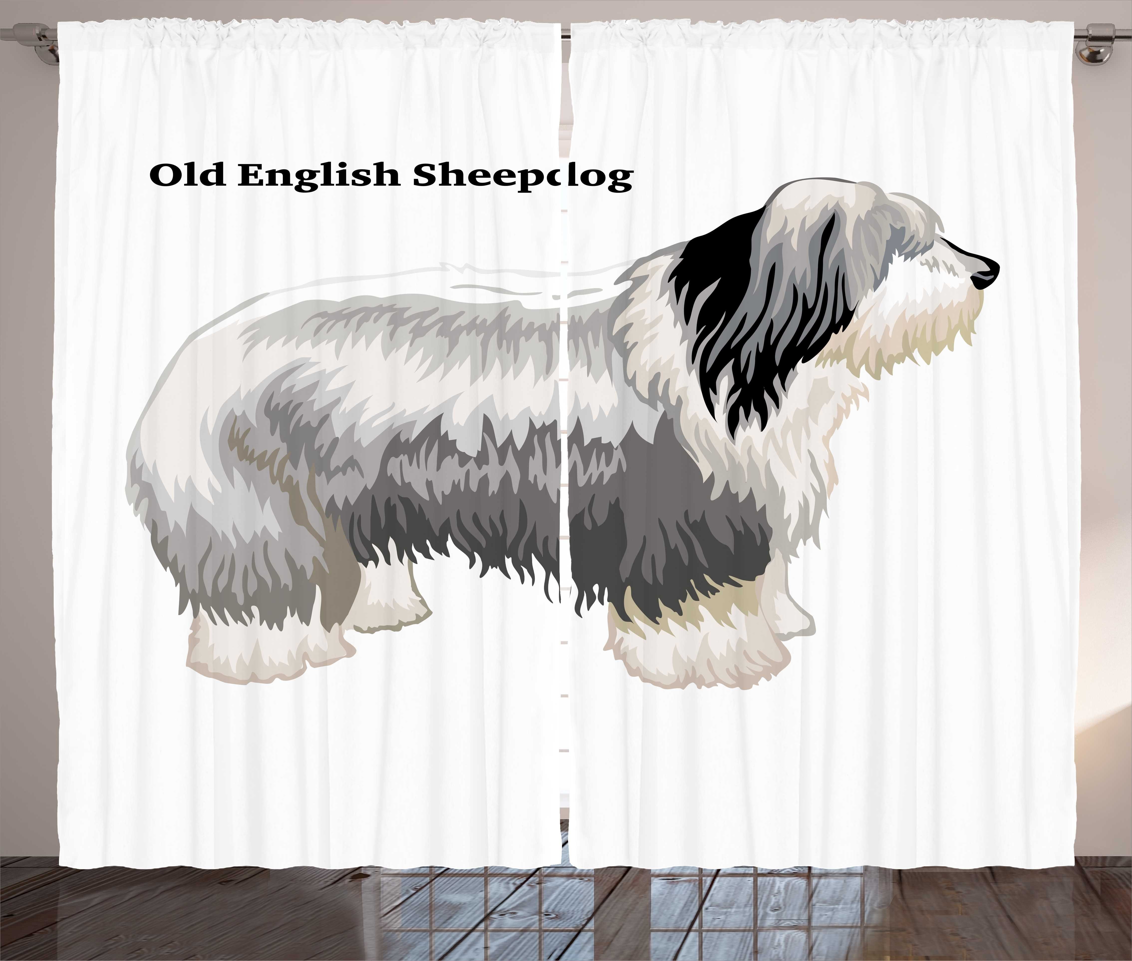 Gardine Schlafzimmer Kräuselband Vorhang mit Sheepdog Design Haken, Abakuhaus, und Dog Schlaufen Kunst Big Englisch