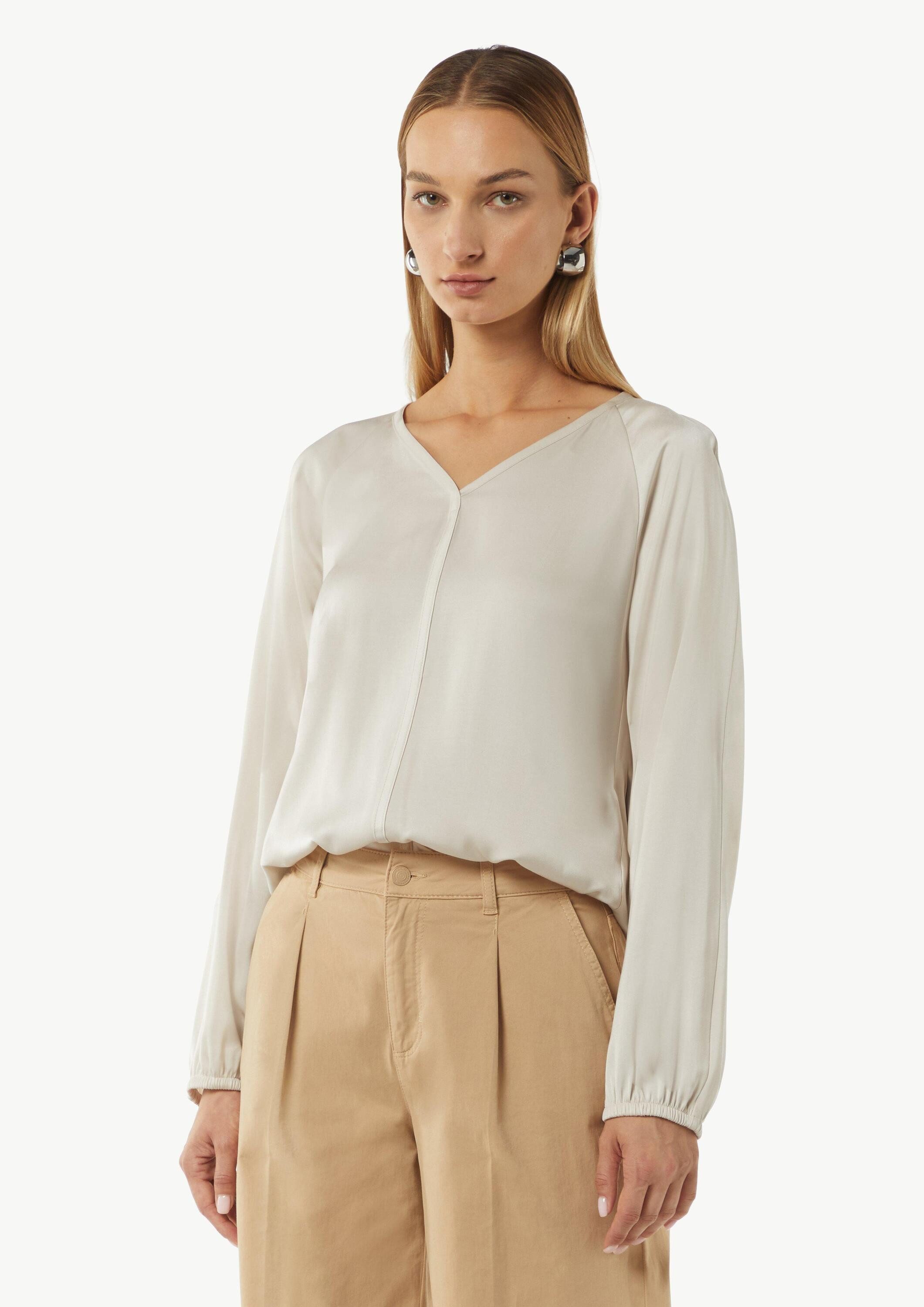 comma Langarmbluse Bluse Satinierte Bluse mit V-Ausschnitt günstig online kaufen