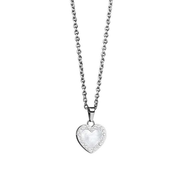 Bering Kette und Anhänger Set Halskette mit Herz Anhänger Edelstahl / Perlmutt / Zirkonia 45 cm