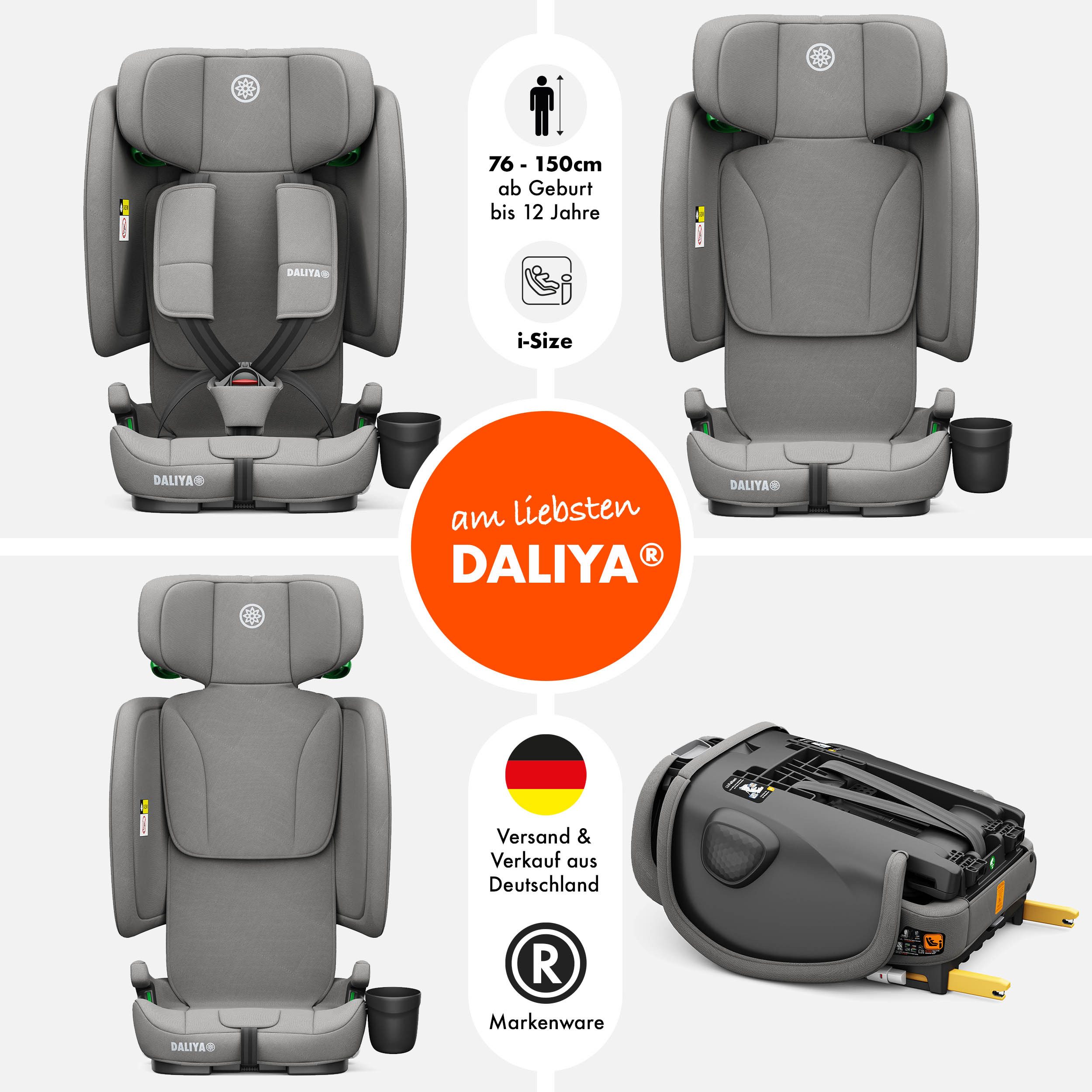 Daliya® Autokindersitz JOYMAX i-Size Auto-Kindersitz, ISOFIX, für Kinder 76-150 cm, 9-36 kg, ab: 1,5 Jahren, bis: 10 Jahre, ab: 76 cm, bis: 150 cm, (3-tlg), ISOFIX, Top Tether, faltbar, verstellbare Kopfstütze und Rückenlehne