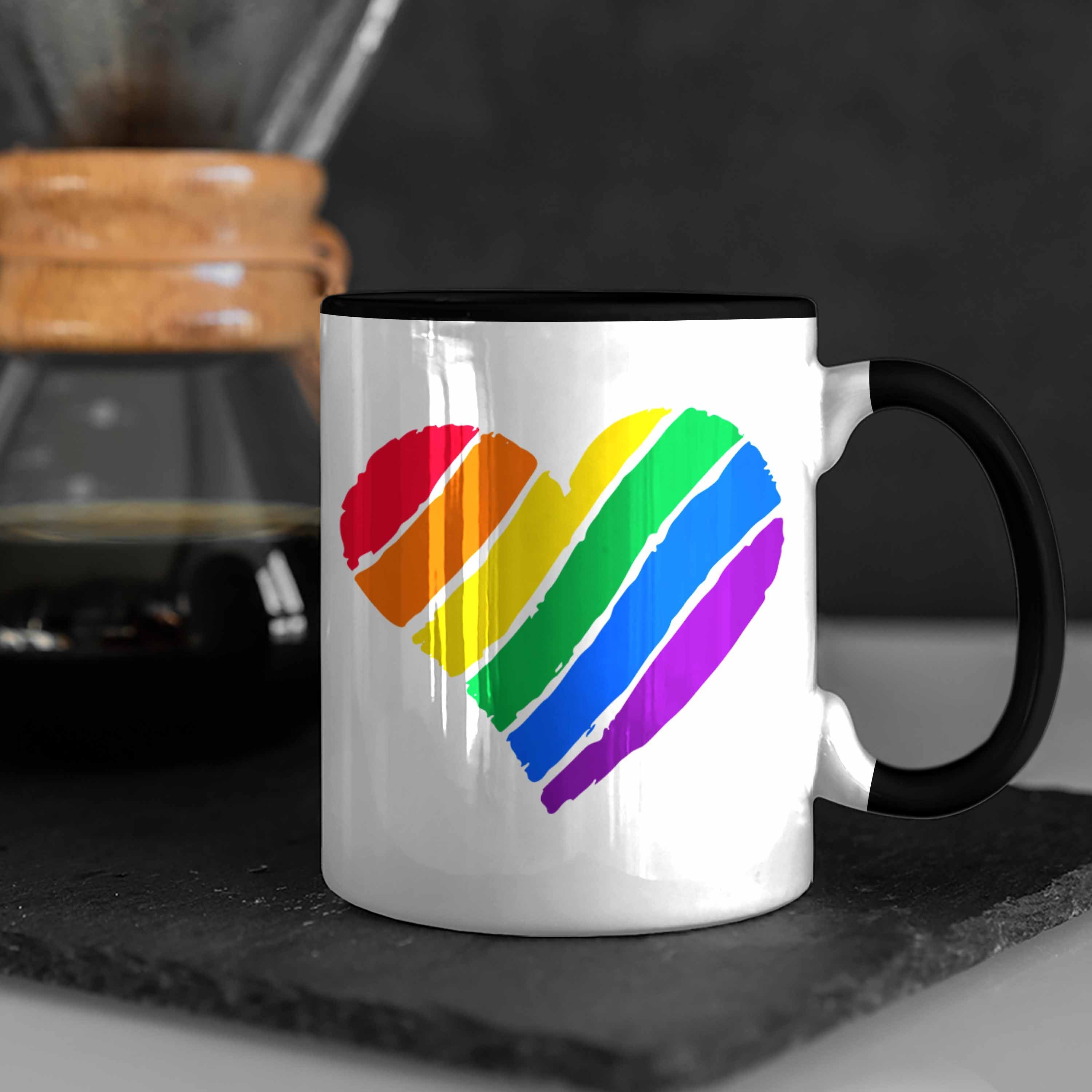 LGBT Schwule Lesben Trendation Schwarz Herz Regenbogen - Tasse Geschenk Transgender Trendation Grafik Pride Tasse