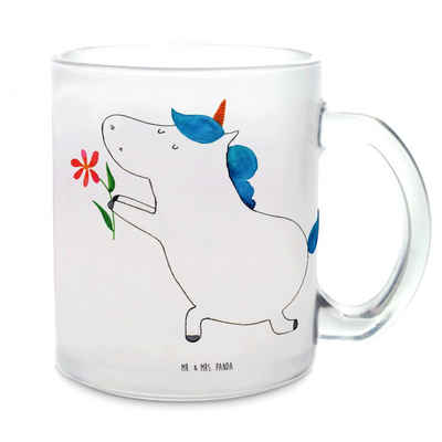Mr. & Mrs. Panda Teeglas Einhorn Blume - Transparent - Geschenk, Unicorn, Verlobung, Pegasus, Premium Glas, Satinierte Oberfläche