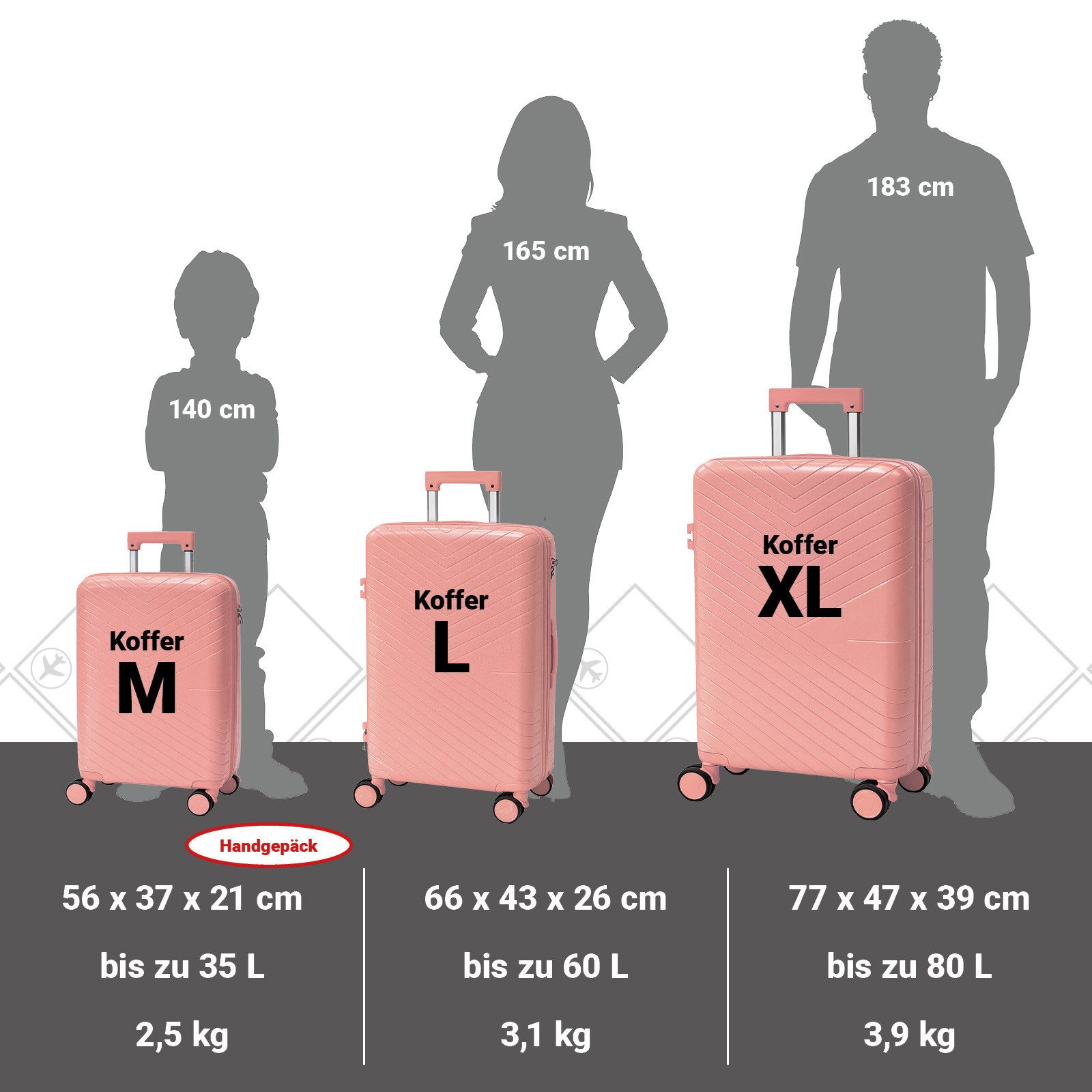 Barut Trolleyset Reisekoffer Set NOVA Rose Gold, (Set, 3 tlg., MS-19914)