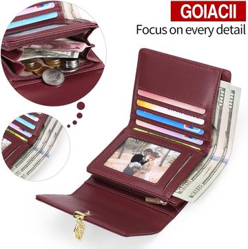 GOIACII Geldbörse (Große Vintage-Geldbörse aus Leder, Damenbrieftasche mit RFID-Schutz), mit Hochwertiges Material,Große Kapazität Druckknopf & Reißverschluss