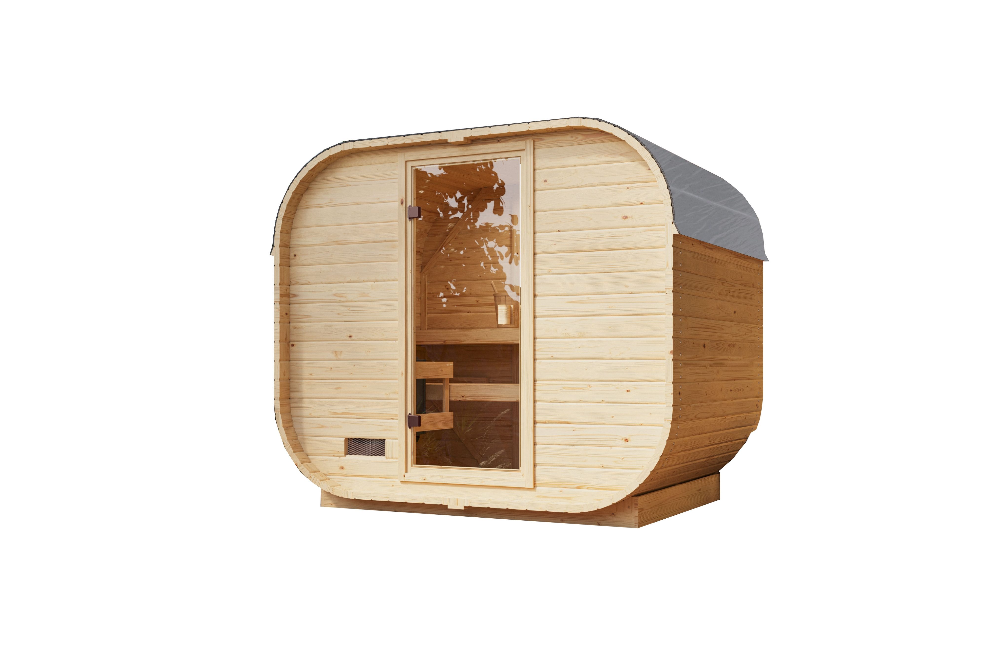 Karibu Saunahaus Würfelsaunahaus Louisa, nordisches Fichtenholz, 38 mm Wandstärke