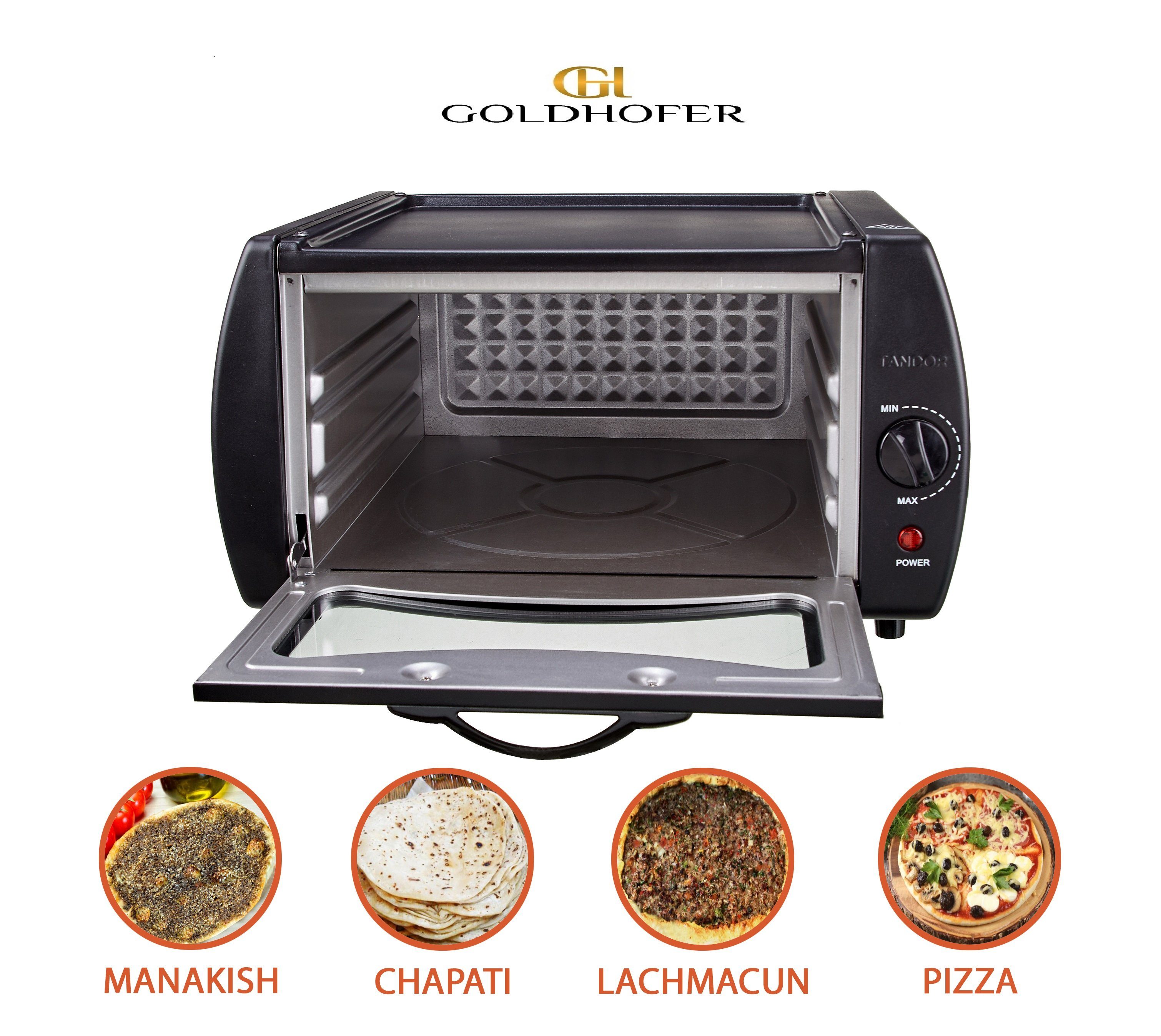 Goldhofer Pizzaofen Tandoori Ofen Pizza Chapati Roti Lahmacun Manakish Naan Elektro, 2100 Watt