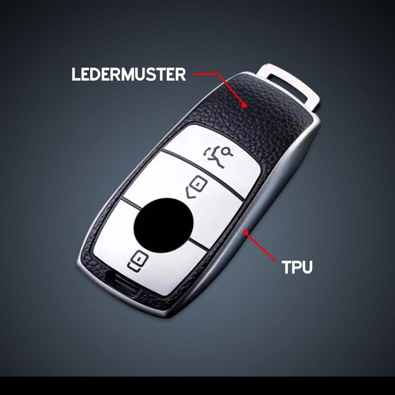 Keyscover Schlüsseltasche Autoschlüssel Benz, Tasche Schlüsselhülle Mercedes für Hülle Leder/Grau Cover