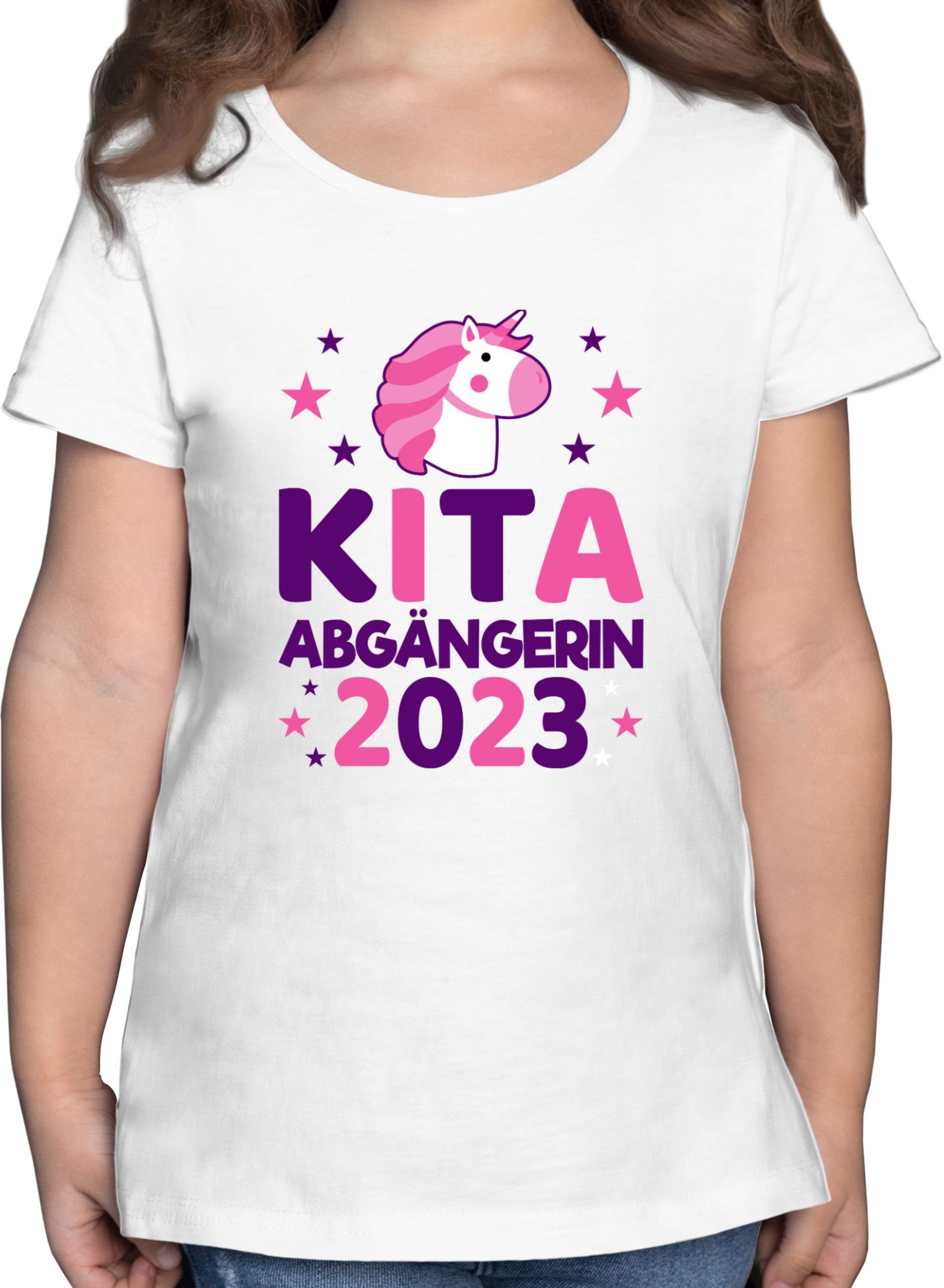 Shirtracer T-Shirt Kita Abgängerin 2023 rosa/lila Einhorn Sterne Einschulung Mädchen 3 Weiß