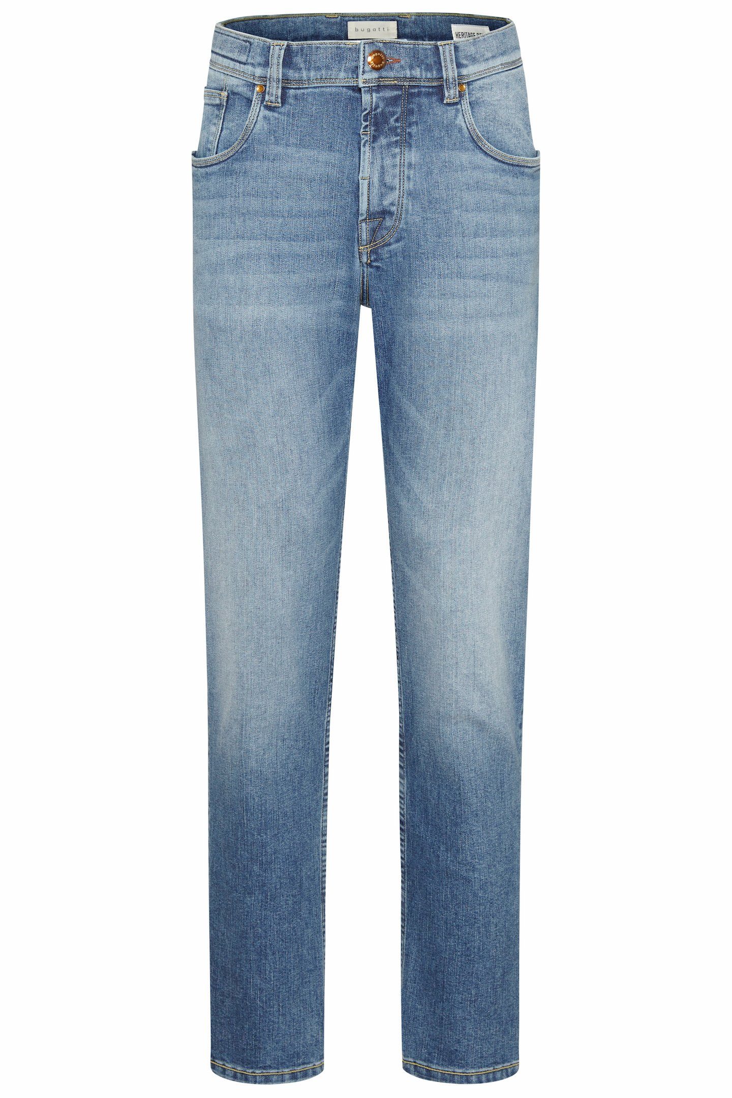 bugatti 5-Pocket-Jeans im Used Look Wash blau