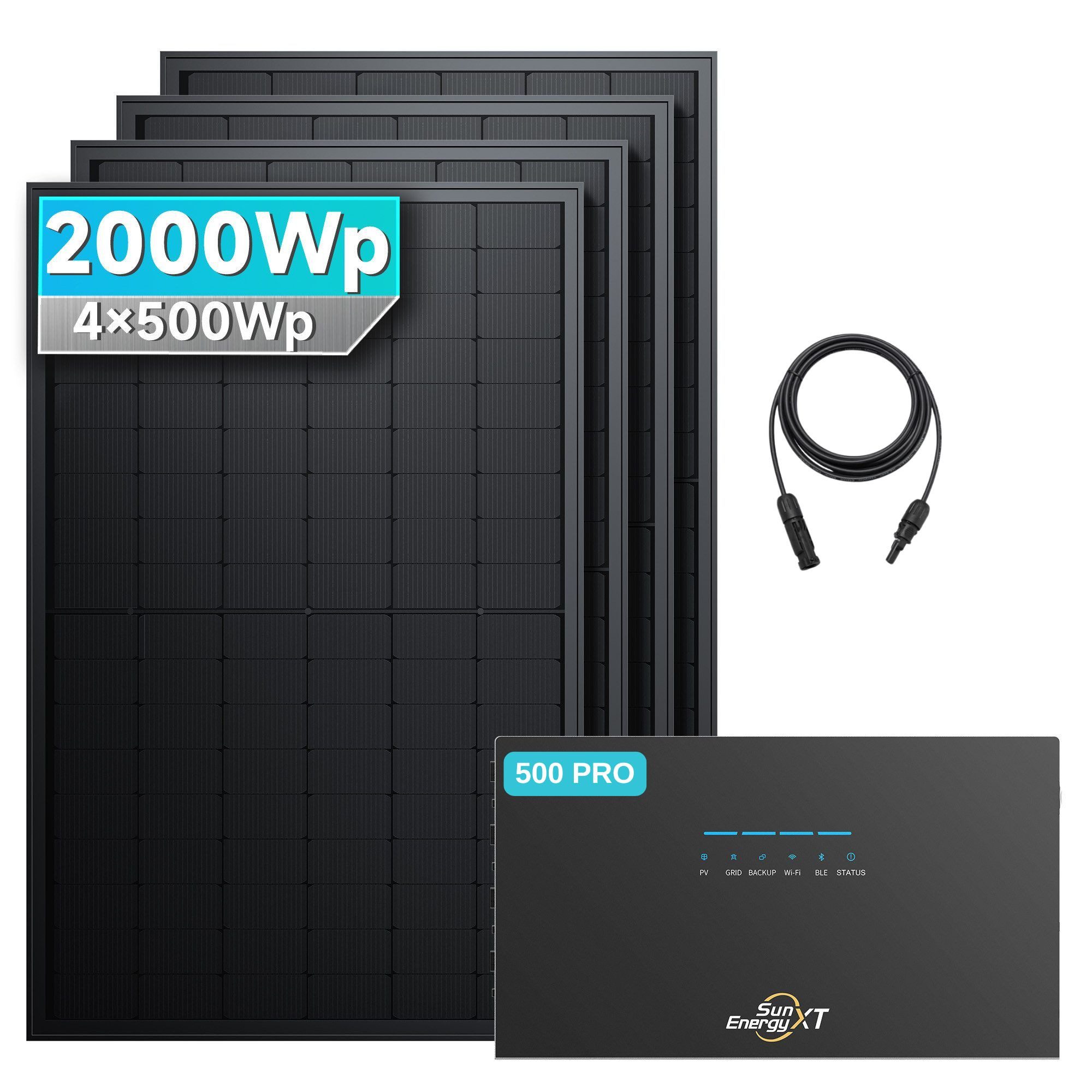 SolarMars Balkonkraftwerk 2000W Komplettset mit 5kWh Speicher, Anker SOLIX/ SunEnergyXT, (SunEnergyXT 500 PRO – 2400W Netzausgang, 4×500Wp), Lokale Steuerung, offene API & Home Assistant
