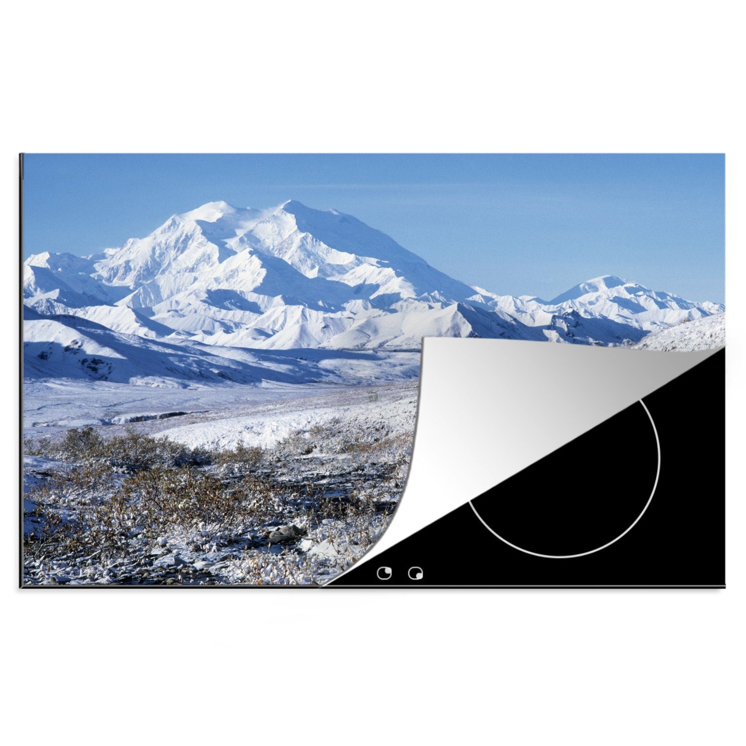 MuchoWow Herdblende-/Abdeckplatte Karibu mit Blick auf den Mount McKinley im Denali-Nationalpark, Alaska, Vinyl, (1 tlg), 81x52 cm, Induktionskochfeld Schutz für die küche, Ceranfeldabdeckung