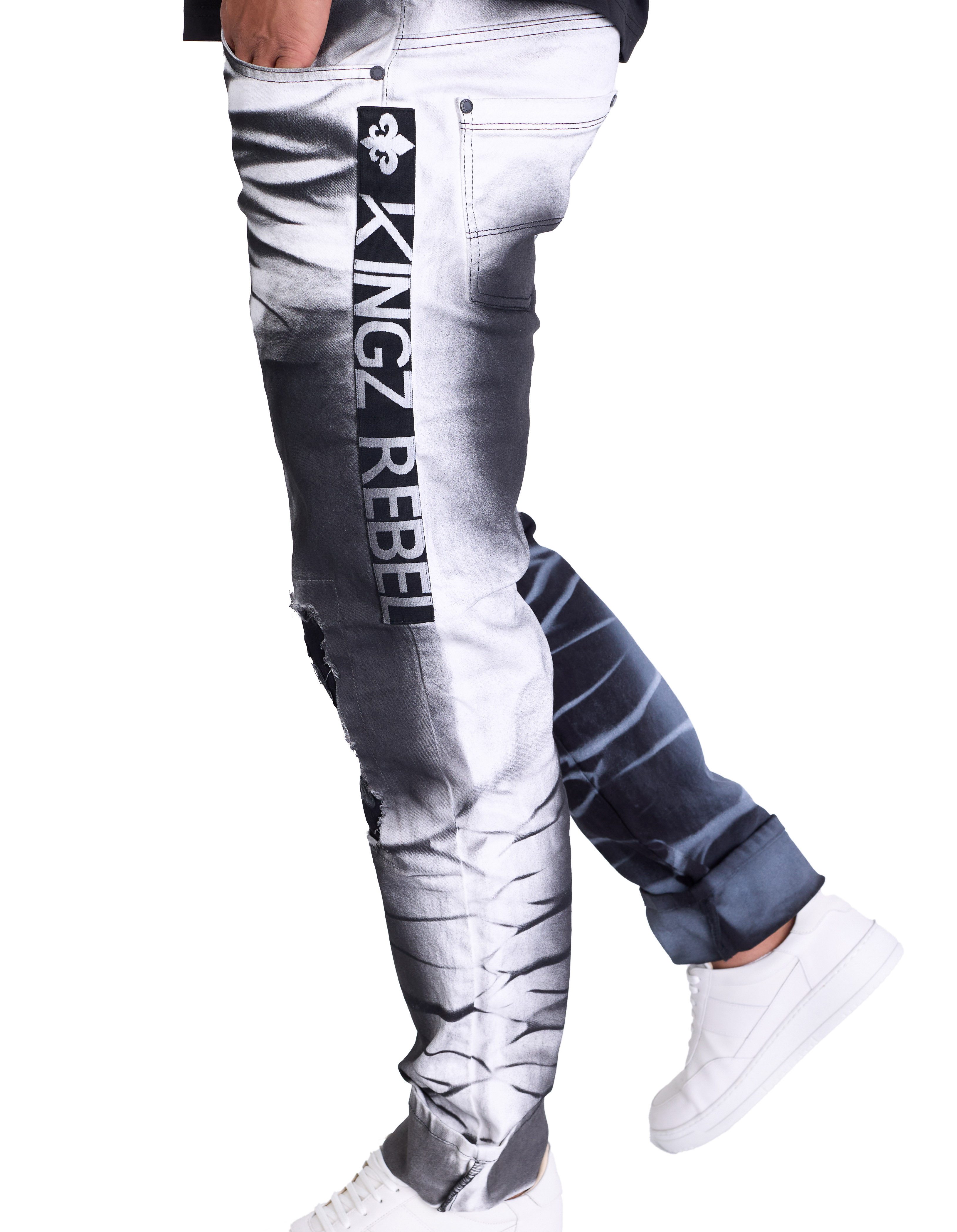 KINGZ Regular-fit-Jeans Batik Herren Jeans mit Totenkopf