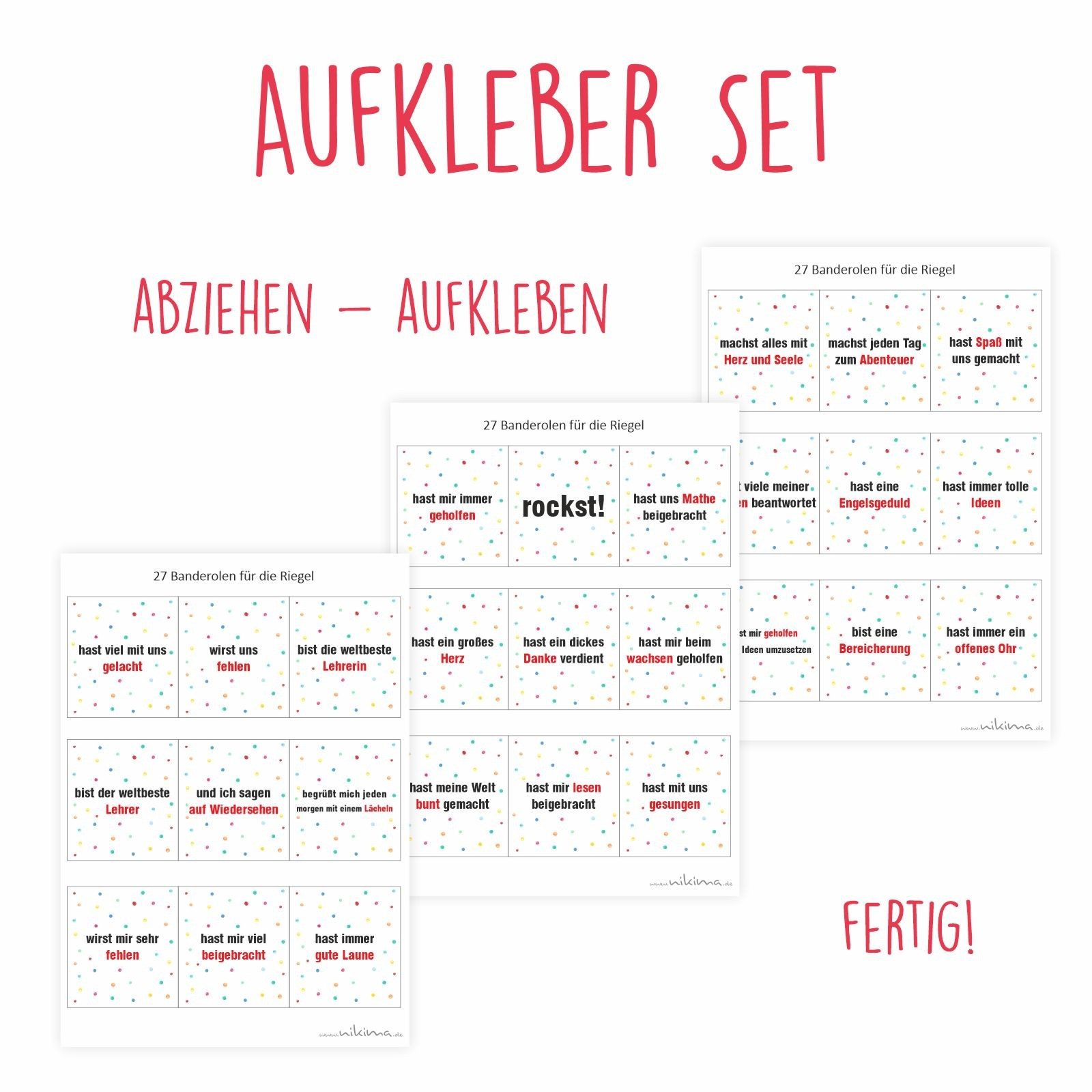 nikima Packpapier AUFKLEBER SET - Duplo Danke Abschiedsgeschenk Lehrer Lehrerin