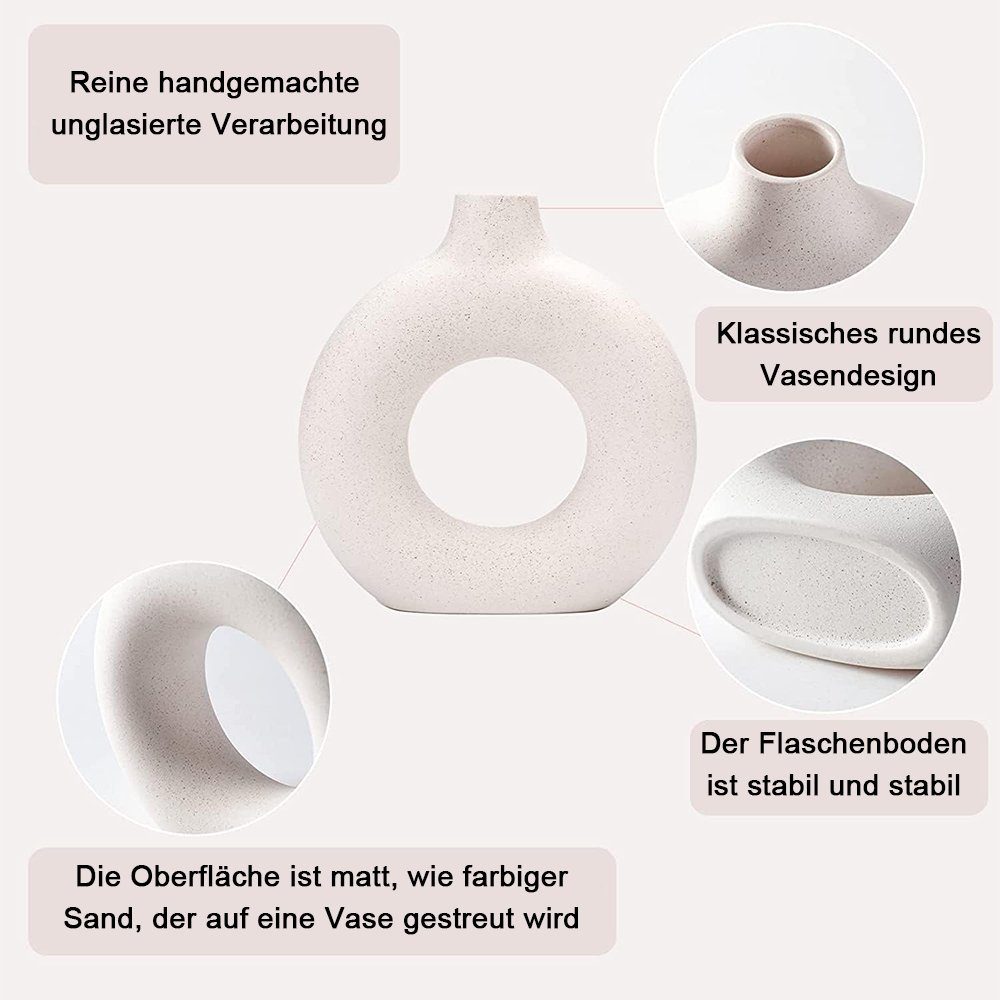 2 Dekovase Wohnungsdeko Stück NUODWELL Keramik Weiß Vase, Blumenvasen für aus Keramik