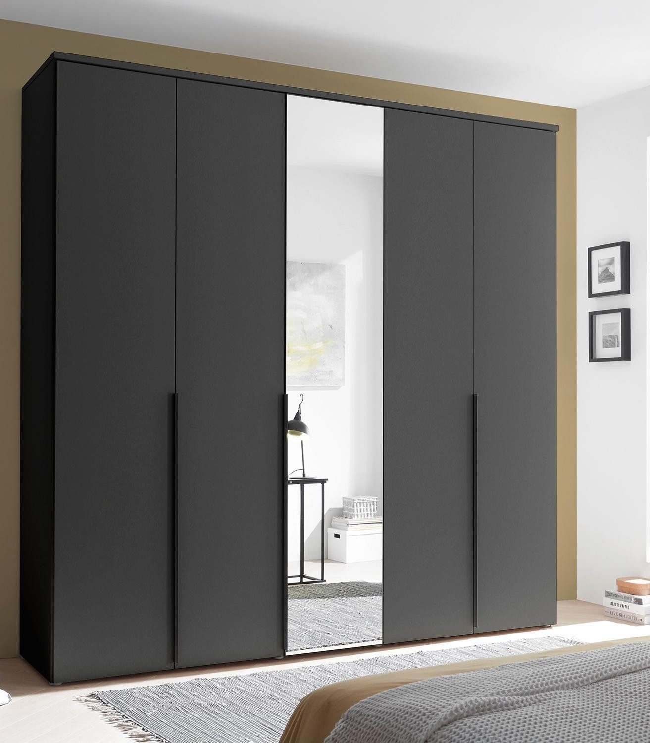 Pol-Power Kleiderschrank KEVO, Graphit Dekor, 5 Türen inkl. 1 Spiegeltür, B 225 x H 225 x T 52 cm