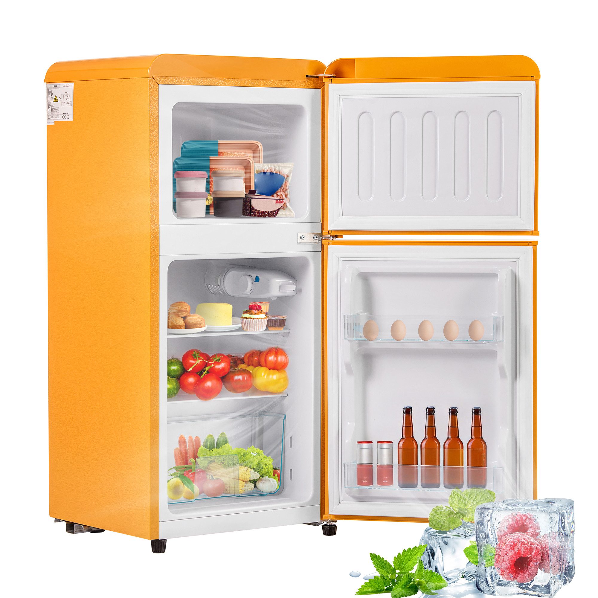 Blossom Kühl-/Gefrierkombination BCD-86, 88.8 cm hoch, 42 cm breit, Retro Kühlschrank mit LED-Beleuchtung, 22 L Gefrierfach, 88,8 cm Höhe