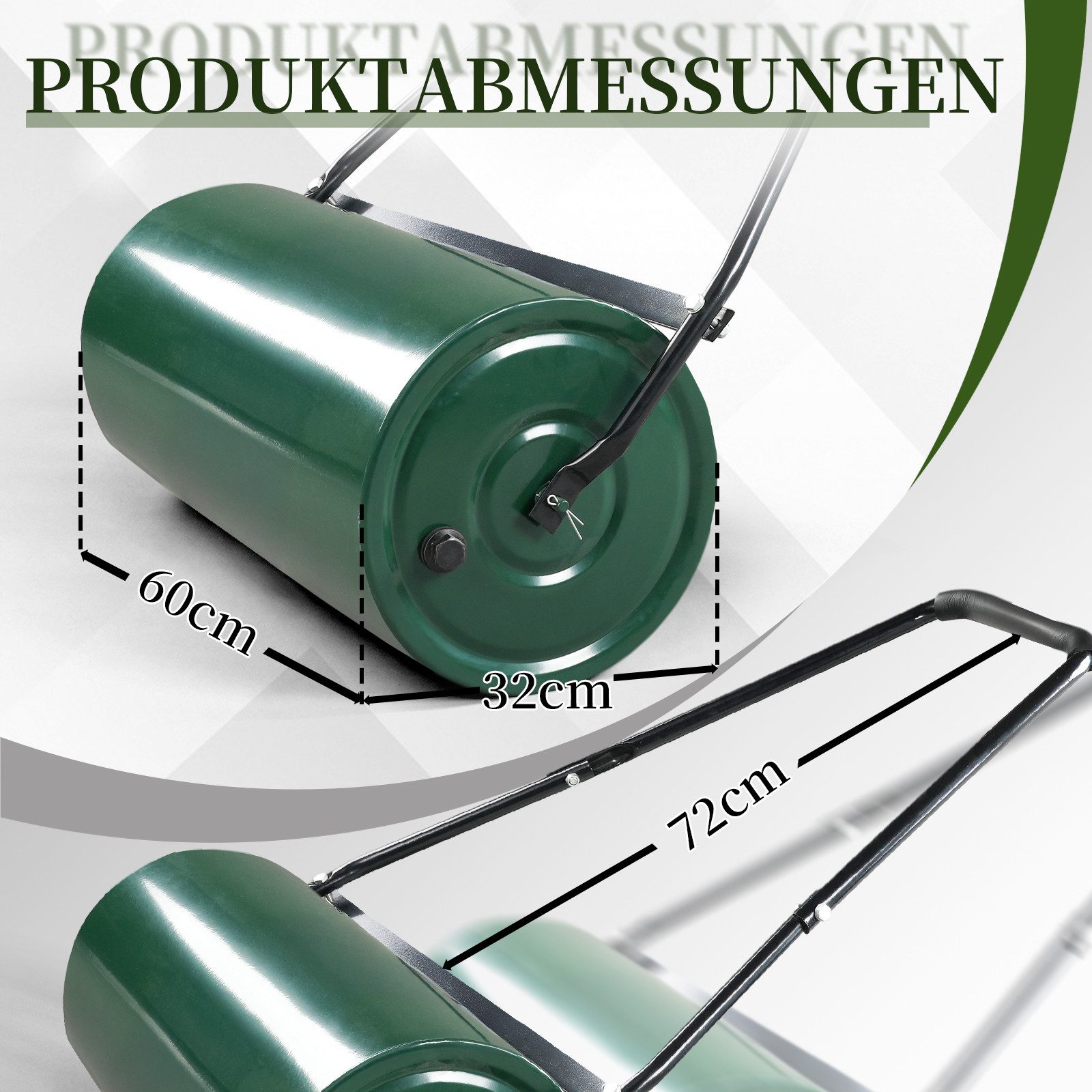 LALAHO Rasenwalze Handwalze aus Eisen 50L, 60 cm,Rasenroller Schwerlasttrommel, 106 x 60 x 32 cm, für Ebenen Rasen