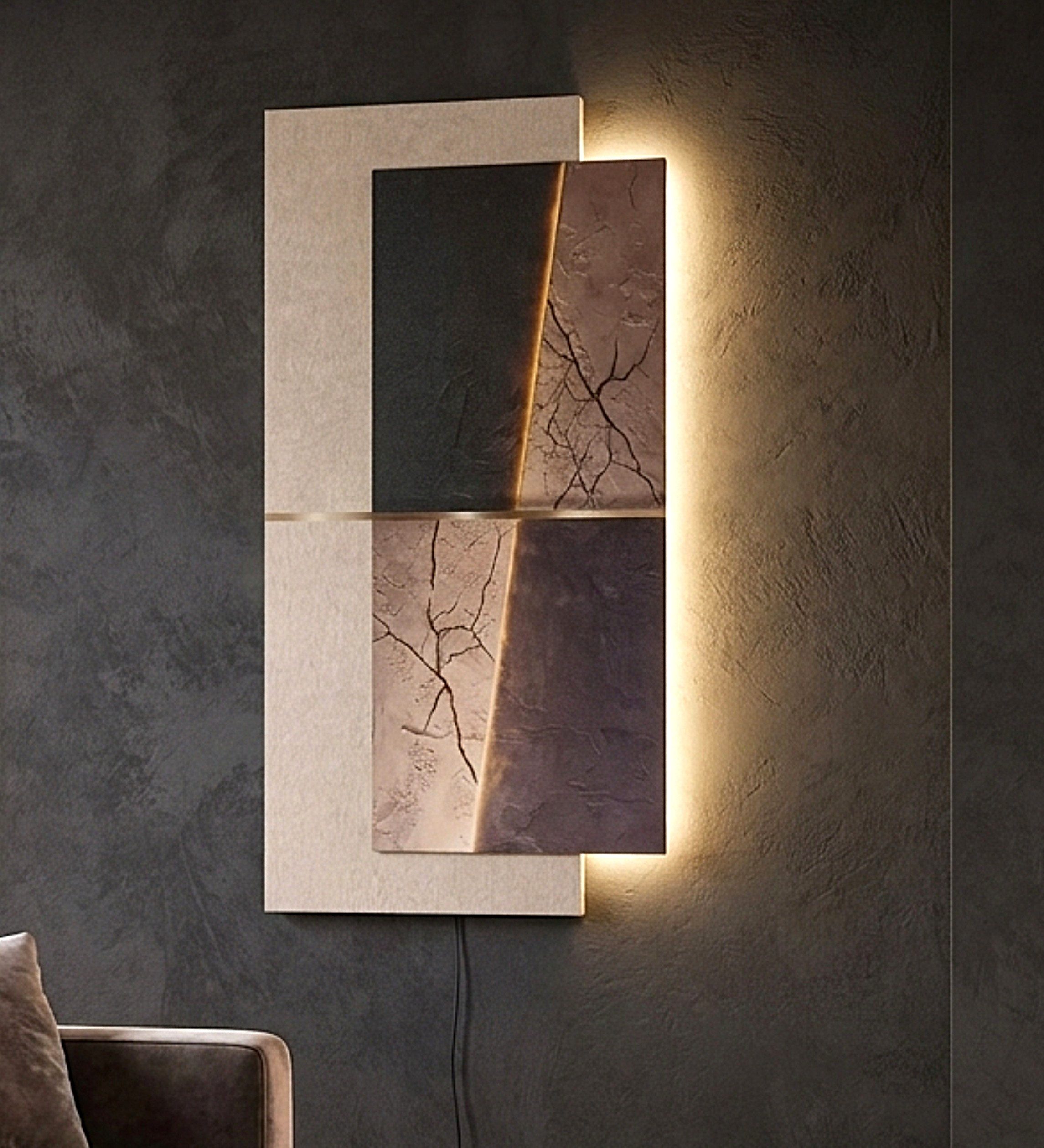 Arnusa LED-Bild Wandbild mit Beleuchtung 100 x 50 cm Abstrakt Modern Naturtöne Deko, Abstrakt (WD010), moderne Wandbeleuchtung mit Fernbedienung und USB