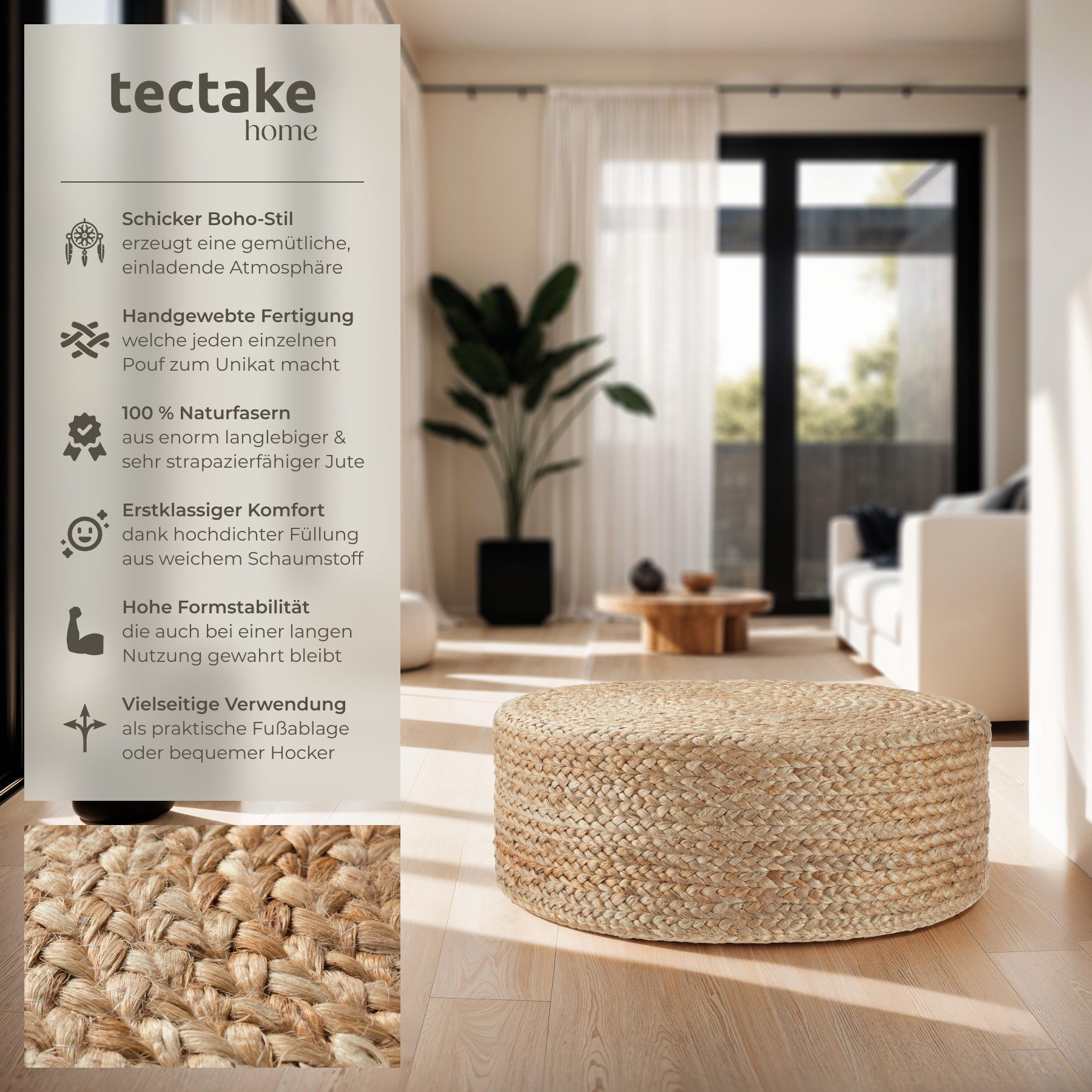 tectake Sitzsack Handgefertigter Pouf, Boho-Stil günstig online kaufen