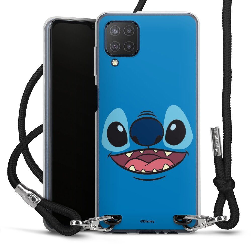 DeinDesign Handyhülle Lilo & Stitch Disney Offizielles Lizenzprodukt Stitch Closeup, Samsung Galaxy M12 Handykette Hülle mit Band Case zum Umhängen