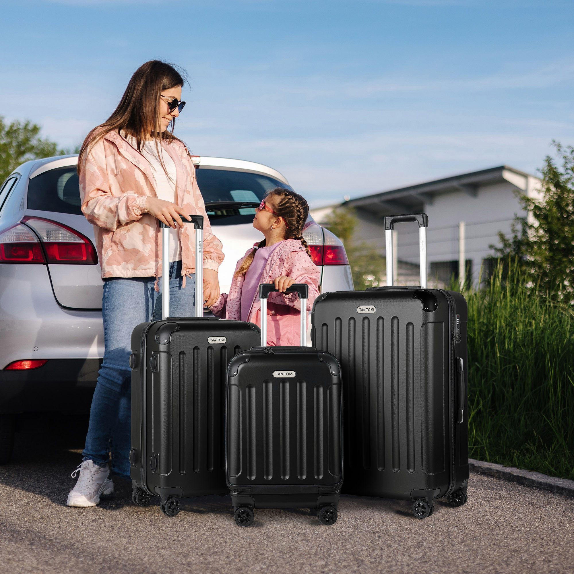TAN.TOMI Kofferset 3-Tlg ABS Handgepäck Koffer-Set Rollkoffer Reisekoffer, 4 Rollen, Reisetrolley Leicht mit 4 Rollen 360° Große Kapazität Trolley